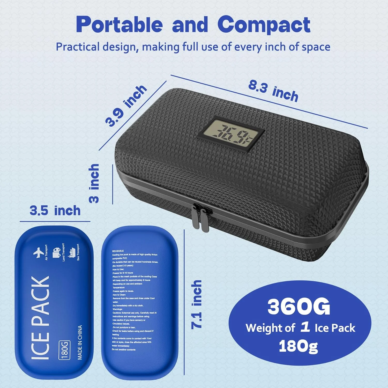 کیف خنک نگهدارنده قلم انسولین، کیف خنک کننده داروی دیابتی با نمایشگر دمای دیجیتال، 2 بسته یخ قابل استفاده مجدد کیف خنک نگهدارنده قلم انسولین، کیف خنک کننده داروی دیابتی با نمایشگر دمای دیجیتال، 2 بسته یخ قابل استفاده مجدد