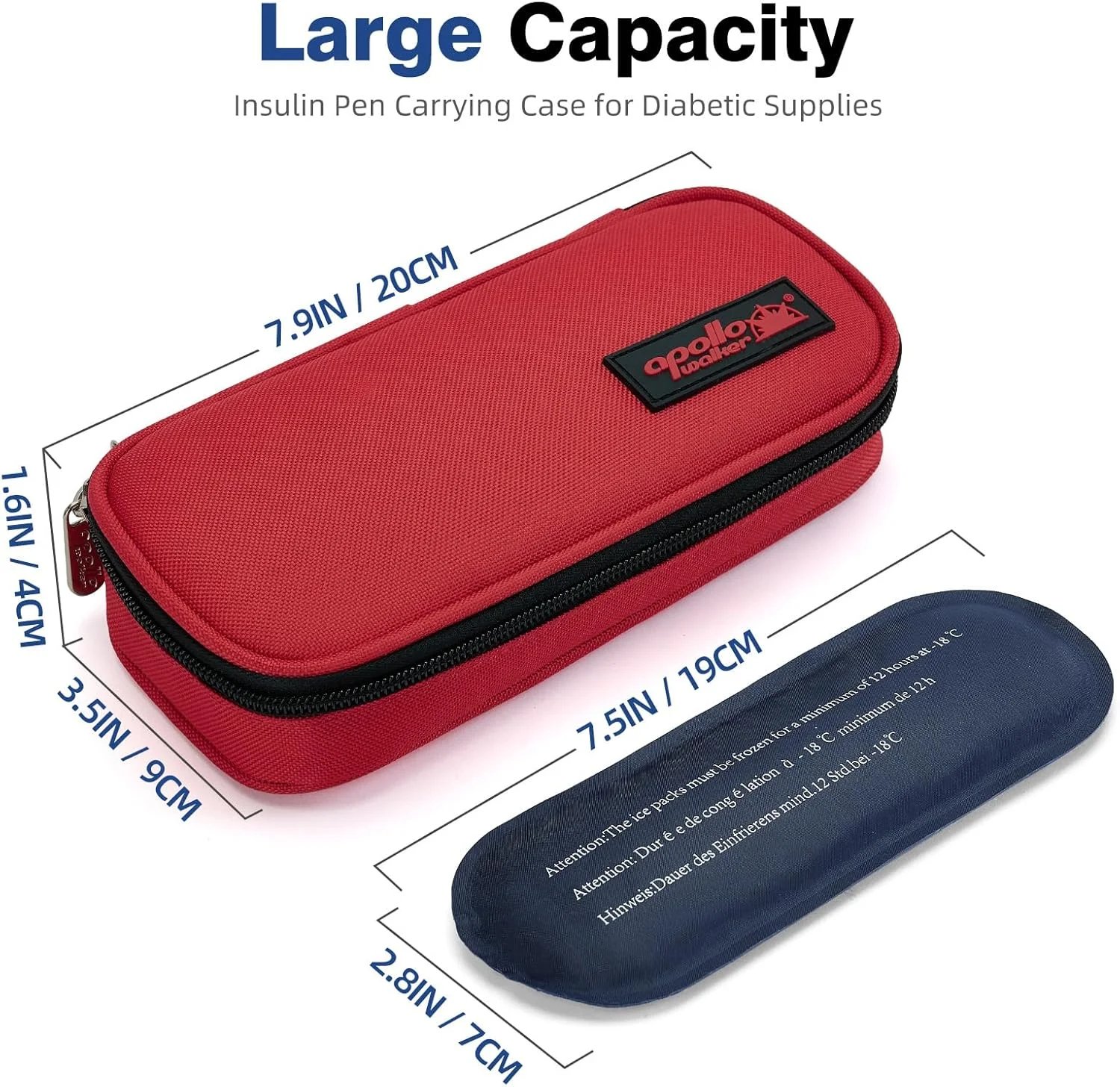 کیف خنک نگهدارنده انسولین Apollo Walker به همراه 2 بسته یخ و آستر عایق (قرمز)