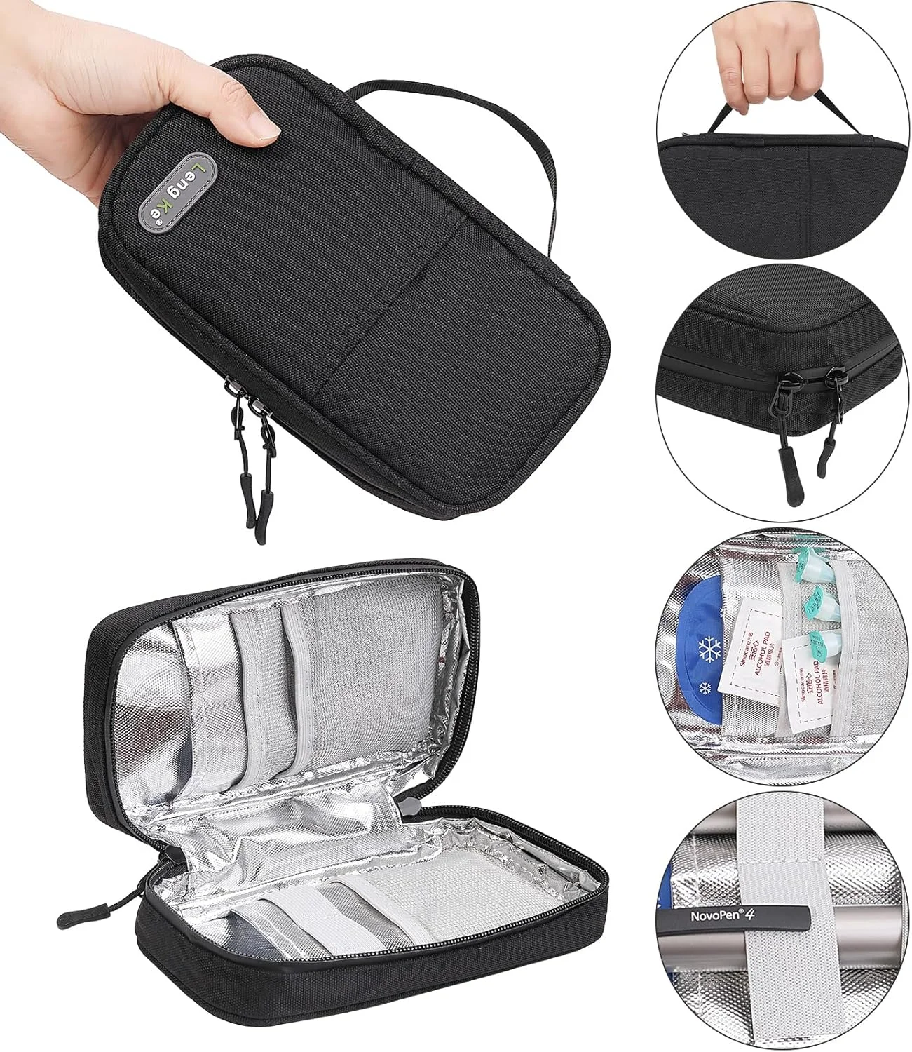 کیف خنک نگهدارنده انسولین BOMKEE، کیف حمل انسولین و سرنگ، کیف عایق دار، کیف مسافرتی با 2 بسته یخ برای قلم های انسولین، سوزن ها و لوازم دیابت