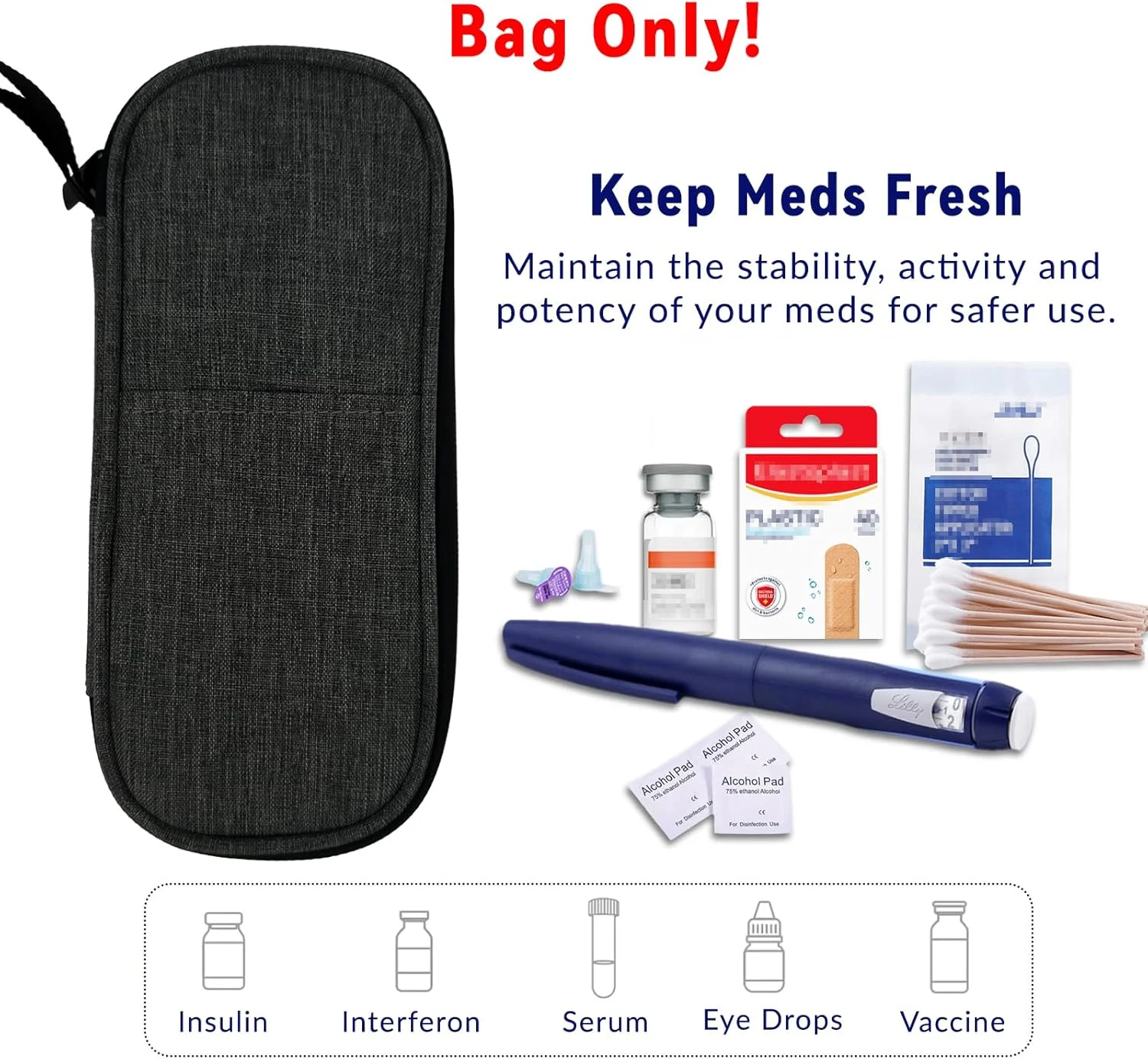کیف خنک نگهدارنده قلم انسولین با 2 کیسه یخ، کیف حمل عایق دار داروهای دیابتی برای قلم انسولین و سایر لوازم دیابتی، کوچک و جمع و جور برای زندگی روزمره و سفر (مشکی، M)