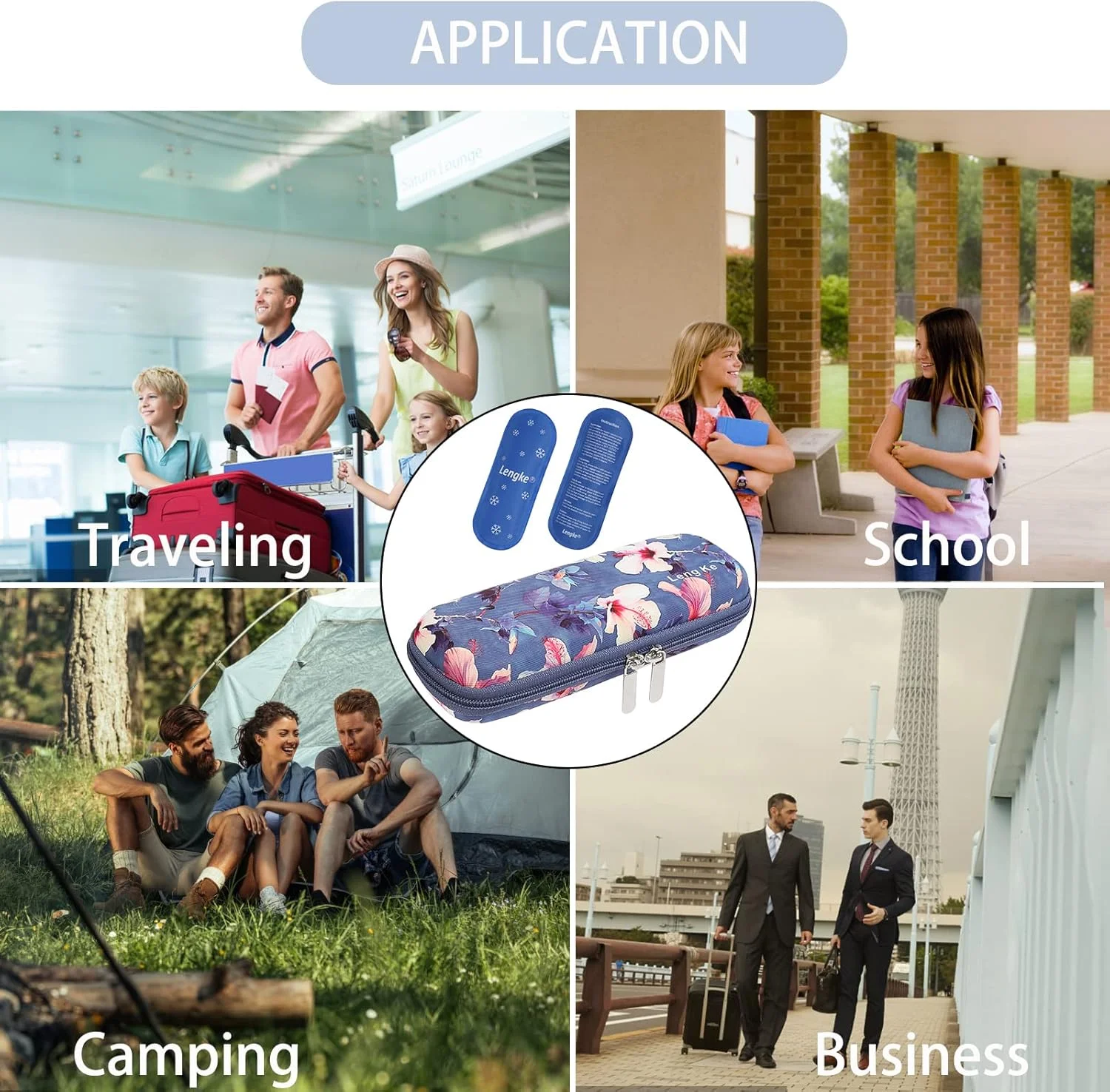 کیف خنک نگهدارنده انسولین BOMKEE، کیف حمل قابل حمل قلم انسولین دیابتی، سازمان دهنده لوازم قلم انسولین با 2 بسته یخ، طرح گلدار، جمع و جور