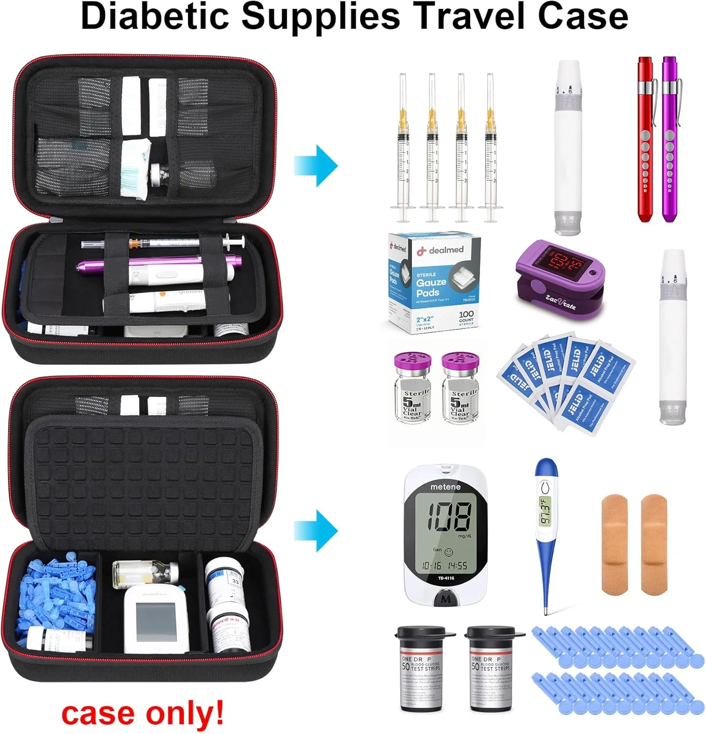 کیف حمل لوازم دیابت Elonbo، کیف حمل قلم انسولین و دارو، کیف نگهداری قابل حمل برای دستگاه های گلوکز، نوارهای تست، سوزن ها، سرنگ، ست های تزریق، سوزن، مشکی. فقط کیف! کیف حمل لوازم دیابت Elonbo، کیف حمل قلم انسولین و دارو، کیف نگهداری قابل حمل برای دستگاه های گلوکز، نوارهای تست، سوزن ها، سرنگ، ست های تزریق، سوزن، مشکی. فقط کیف!