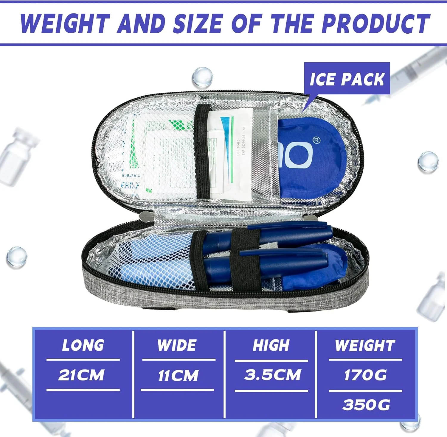 کیف خنک نگهدارنده انسولین Drasry، کیف عایق دار مخصوص دیابتی ها، کیف لوازم پزشکی به همراه 2 بسته یخ و لایه عایق برای مسافرت (مشکی)