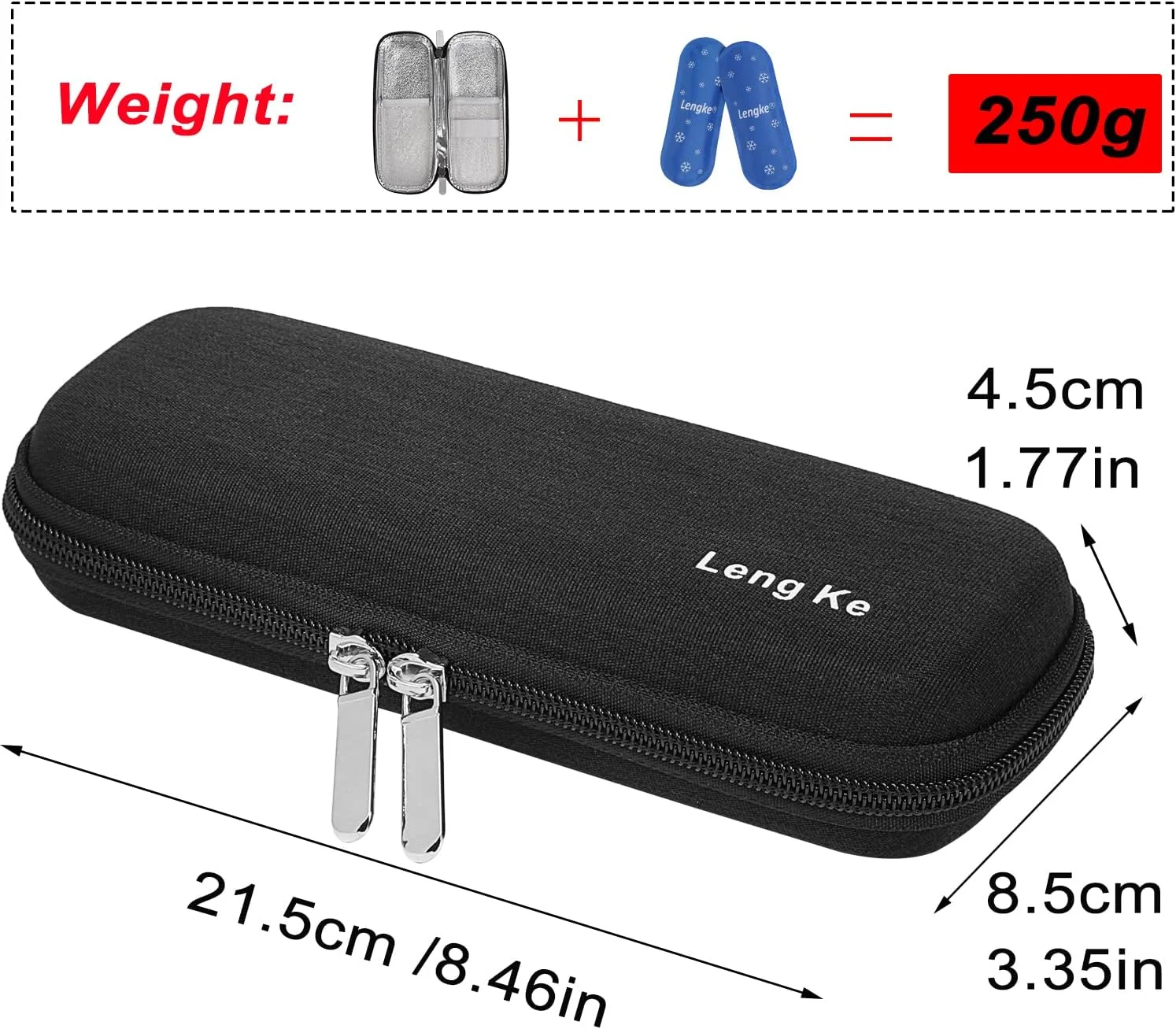 کیف حمل سخت و خنک کننده انسولین فشرده JAKAGO EVA، سبک و بادوام، بسته های مسافرتی کوچک دیابتی برای قلم های انسولین و سوزن ها با 2 بسته یخ (مشکی)