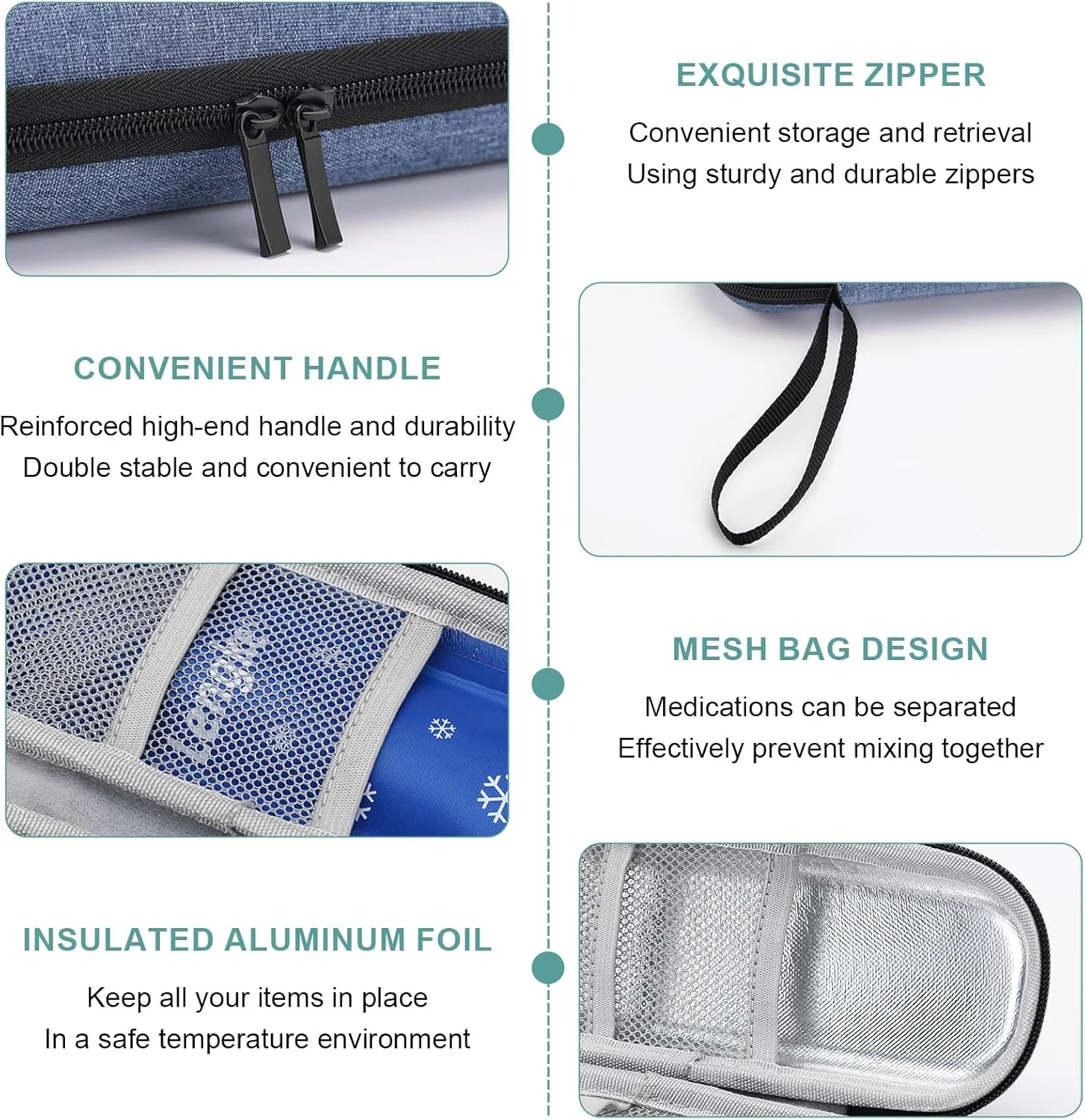 کیف خنک نگهدارنده انسولین JKYVAA، قابل حمل، کوچک، عایق دار، آبی رنگ، مناسب برای قلم انسولین، سوزن، اپی پن و سرنگ های انسولین (بدون بسته یخ)