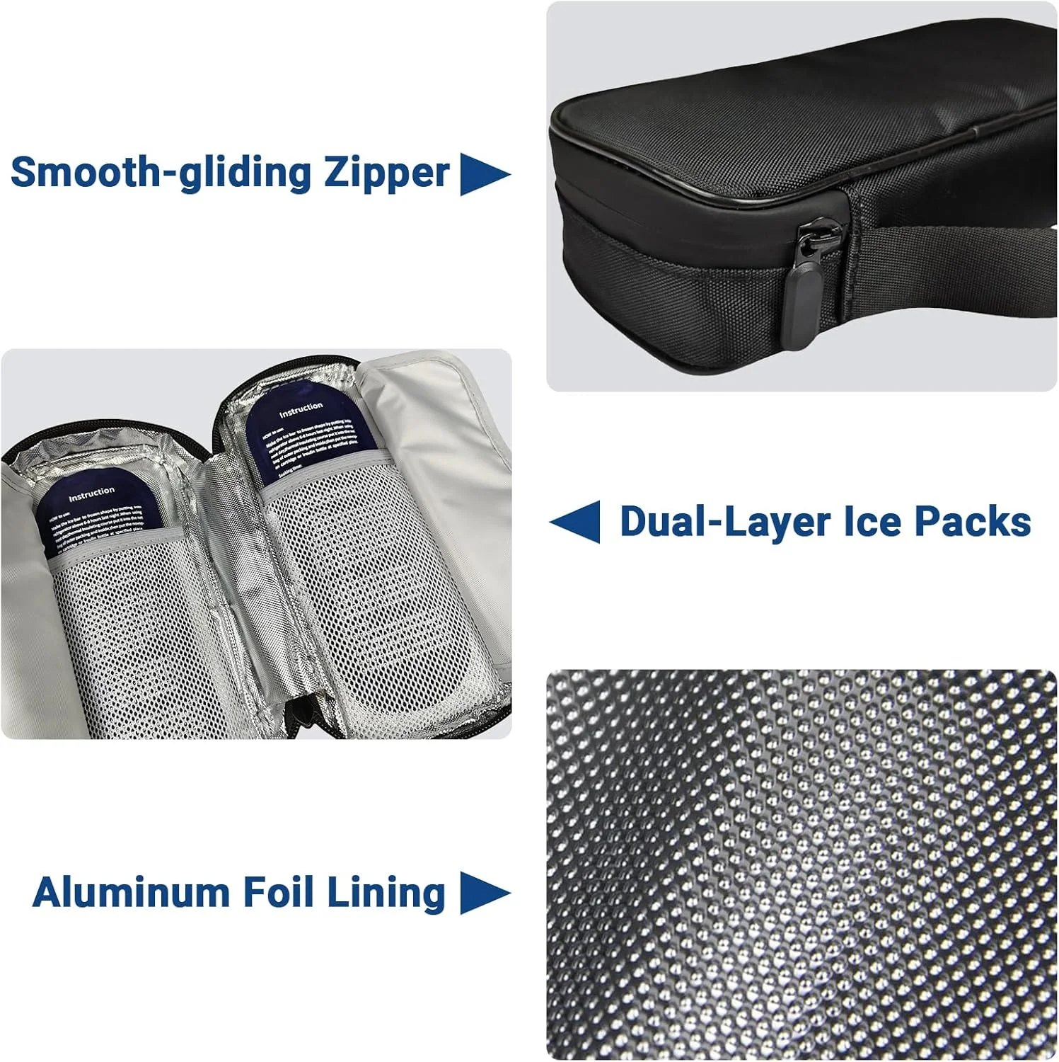 کیف خنک نگهدارنده انسولین با 2 بسته یخ، کیف عایق دیابتی برای لوازم جانبی دیابتی، جعبه خنک کننده قابل حمل برای قلم انسولین و سایر لوازم جانبی دارو، مشکی