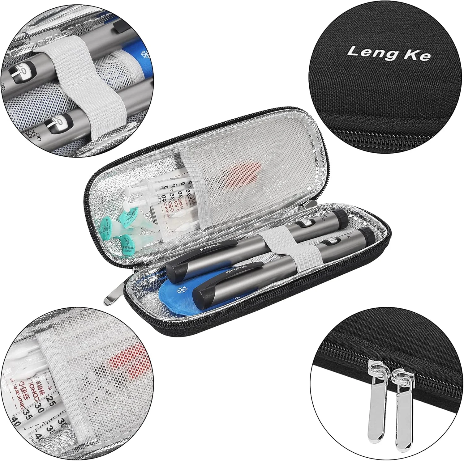 کیف حمل سخت و خنک کننده انسولین فشرده JAKAGO EVA، سبک و بادوام، بسته های مسافرتی کوچک دیابتی برای قلم های انسولین و سوزن ها با 2 بسته یخ (مشکی)