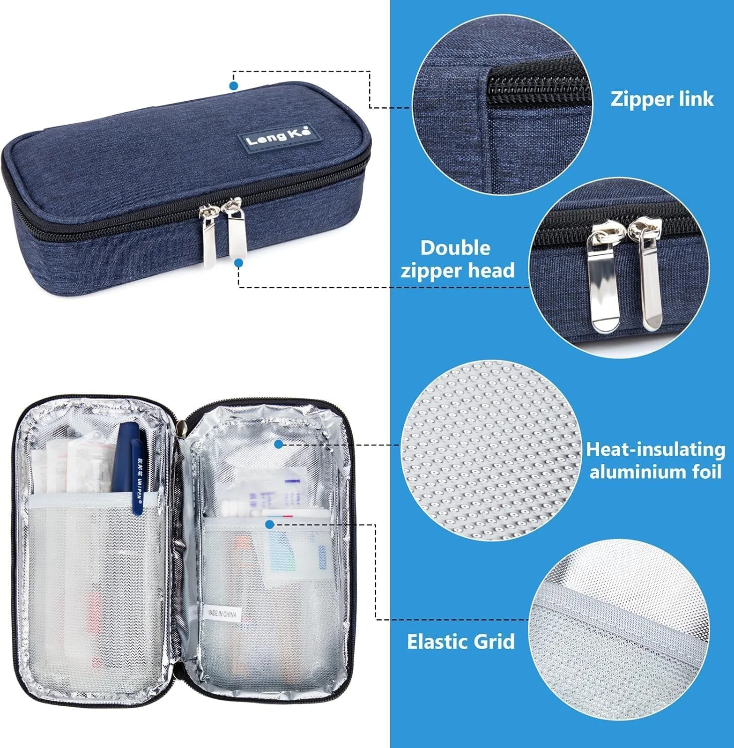 کیف حمل انسولین، کیف انسولین، کیف خنک کننده مسافرتی انسولین، خنک کننده قابل حمل انسولین، گرم کننده انسولین با 2 بسته یخ قابل استفاده مجدد برای قلم های انسولین و سایر لوازم دیابتی (آبی تیره) کیف حمل انسولین، کیف انسولین، کیف خنک کننده مسافرتی انسولین، خنک کننده قابل حمل انسولین، گرم کننده انسولین با 2 بسته یخ قابل استفاده مجدد برای قلم های انسولین و سایر لوازم دیابتی (آبی تیره)