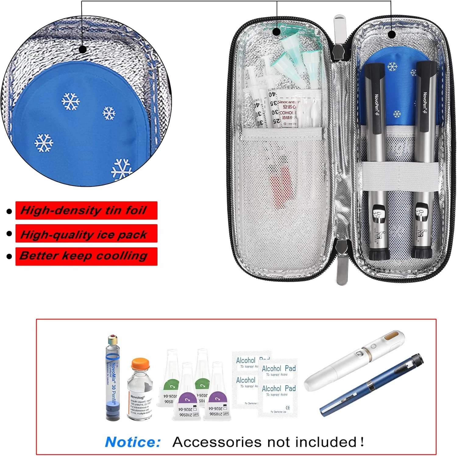 کیف حمل سخت و خنک کننده انسولین فشرده JAKAGO EVA، سبک و بادوام، بسته های مسافرتی کوچک دیابتی برای قلم های انسولین و سوزن ها با 2 بسته یخ (مشکی)