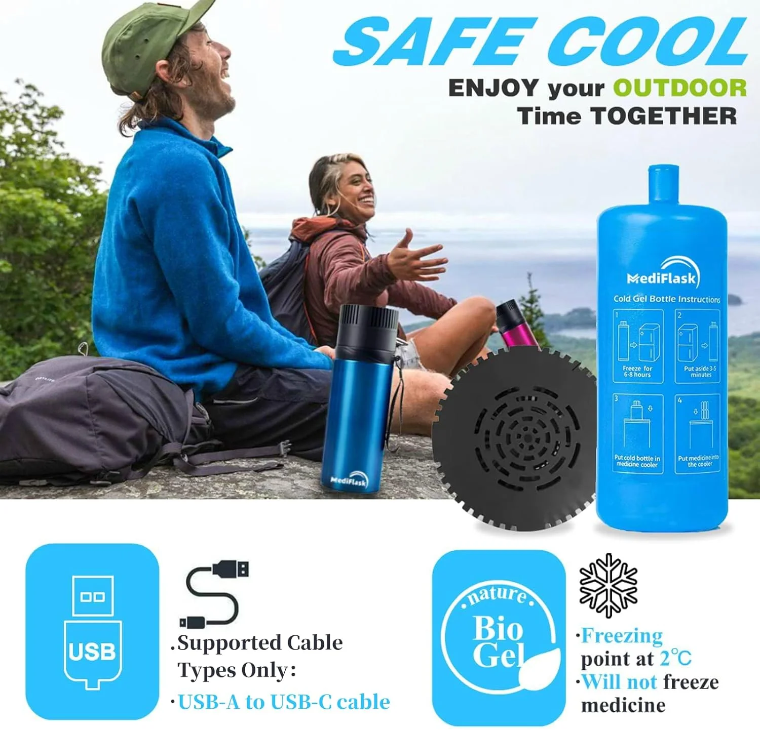 کیف خنک نگهدارنده قلم انسولین مدی فلاسک، شارژر USB با ماندگاری 72 ساعته + بسته یخ BIOGEL، 3 روش نگهداری داروهای دیابتی در دمای 2 تا 26 درجه سانتیگراد (آبی) کیف خنک نگهدارنده قلم انسولین مدی فلاسک، شارژر USB با ماندگاری 72 ساعته + بسته یخ BIOGEL، 3 روش نگهداری داروهای دیابتی در دمای 2 تا 26 درجه سانتیگراد (آبی)