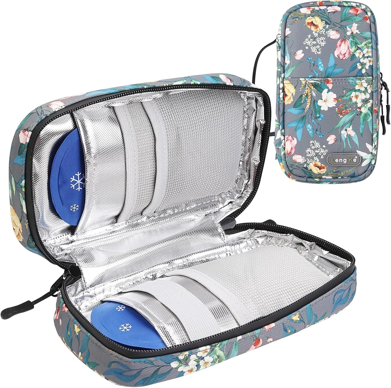 کیف خنک نگهدارنده دارو مسافرتی با 2 بسته یخ ژلهای، کیف دیابتی برای حمل دارو، لوازم عایق قابل حمل برای خنک نگه داشتن دارو (گل خاکستری) کیف خنک نگهدارنده دارو مسافرتی با 2 بسته یخ ژلهای، کیف دیابتی برای حمل دارو، لوازم عایق قابل حمل برای خنک نگه داشتن دارو (گل خاکستری)