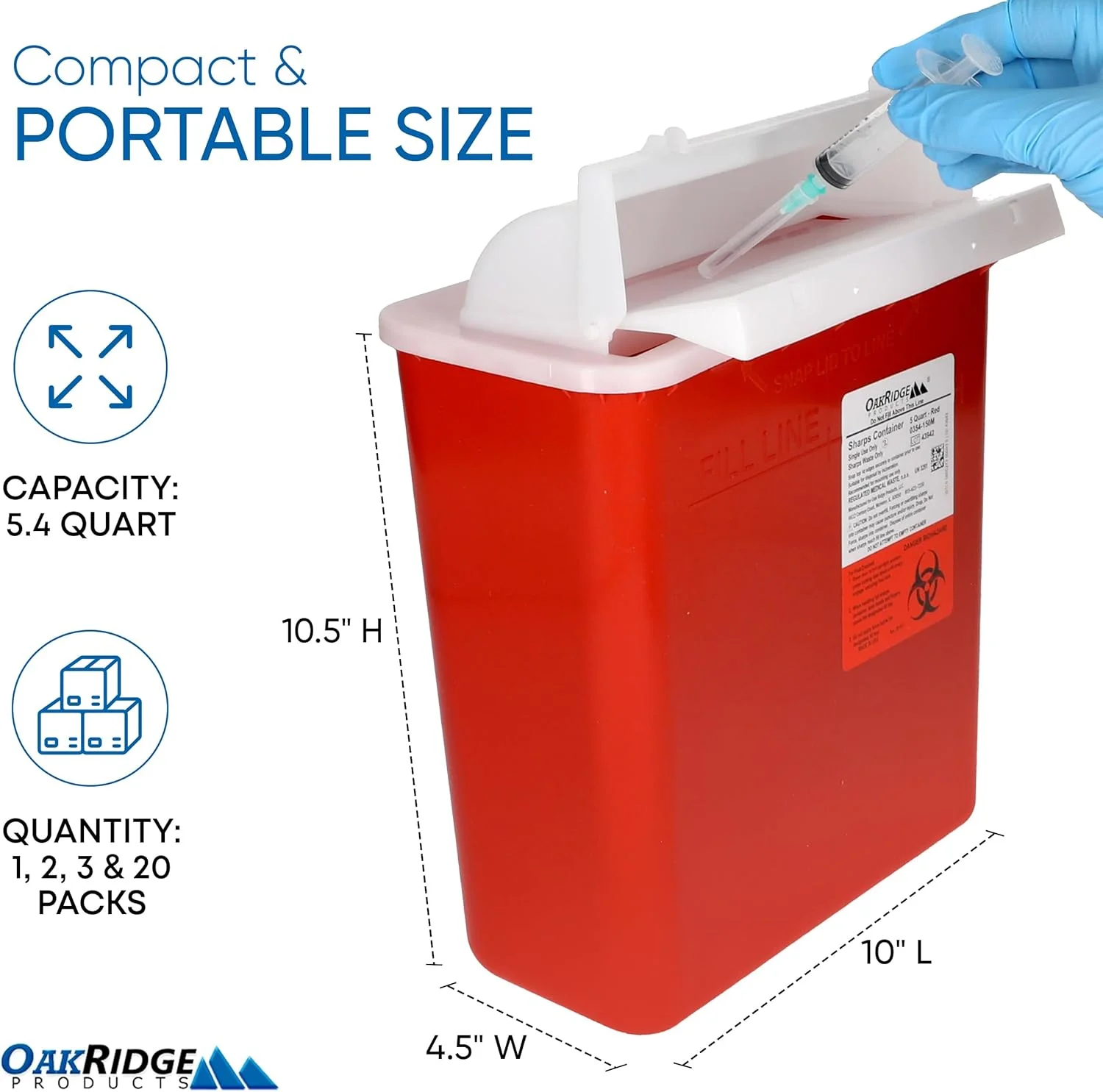 ظرف جمع آوری اشیاء تیز و برنده OakRidge Products با ظرفیت 5 کوارت (بسته 2 عددی) با درب مدل صندوق پستی | قرمز متوسط تایید شده ظرف جمع آوری اشیاء تیز و برنده OakRidge Products با ظرفیت 5 کوارت (بسته 2 عددی) با درب مدل صندوق پستی | قرمز متوسط تایید شده