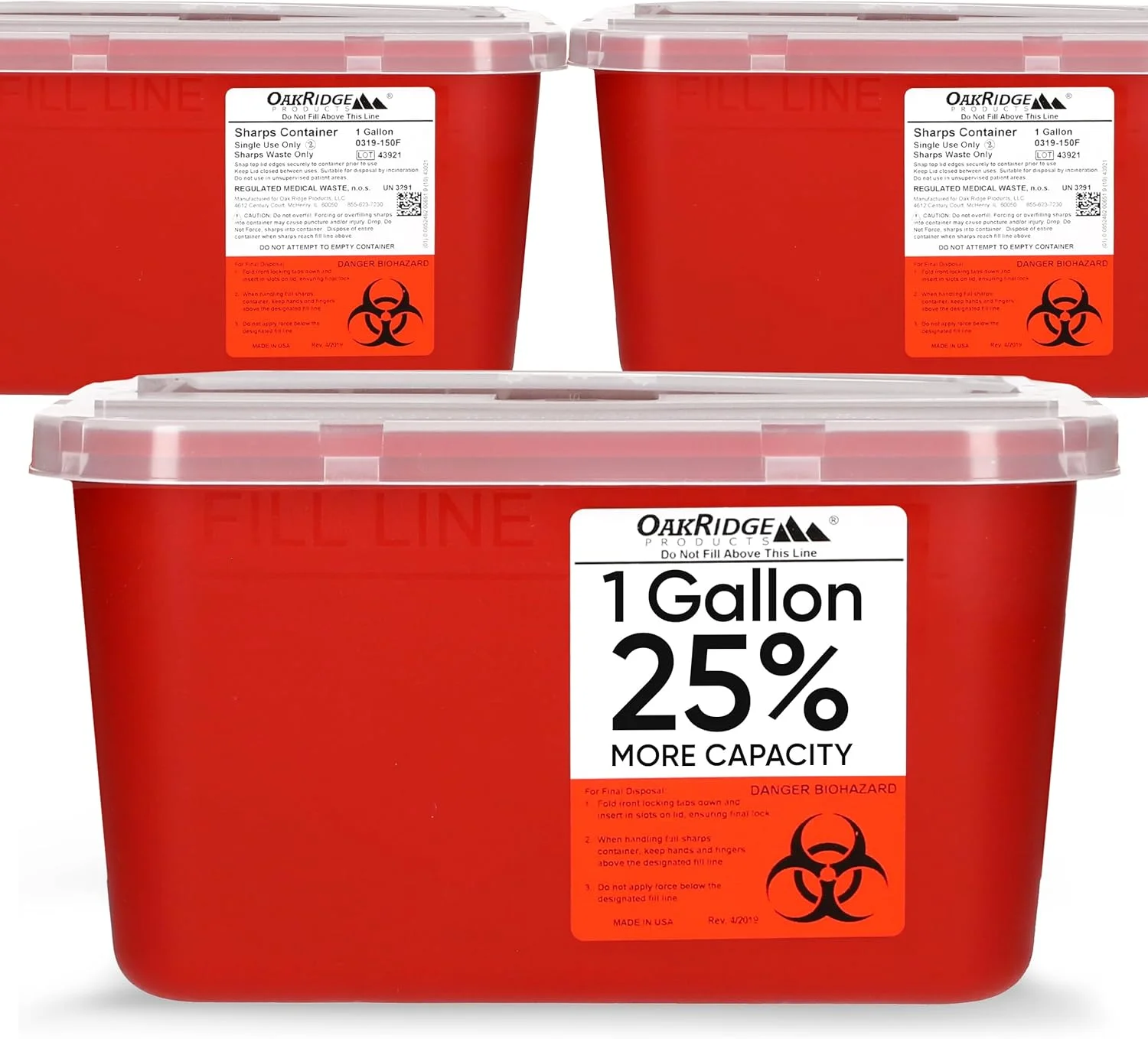 ظروف یک گالنی جمع آوری اشیاء تیز و برنده OakRidge Products با درب بازشو (بسته 3 عددی) قرمز متوسط ظروف یک گالنی جمع آوری اشیاء تیز و برنده OakRidge Products با درب بازشو (بسته 3 عددی) قرمز متوسط