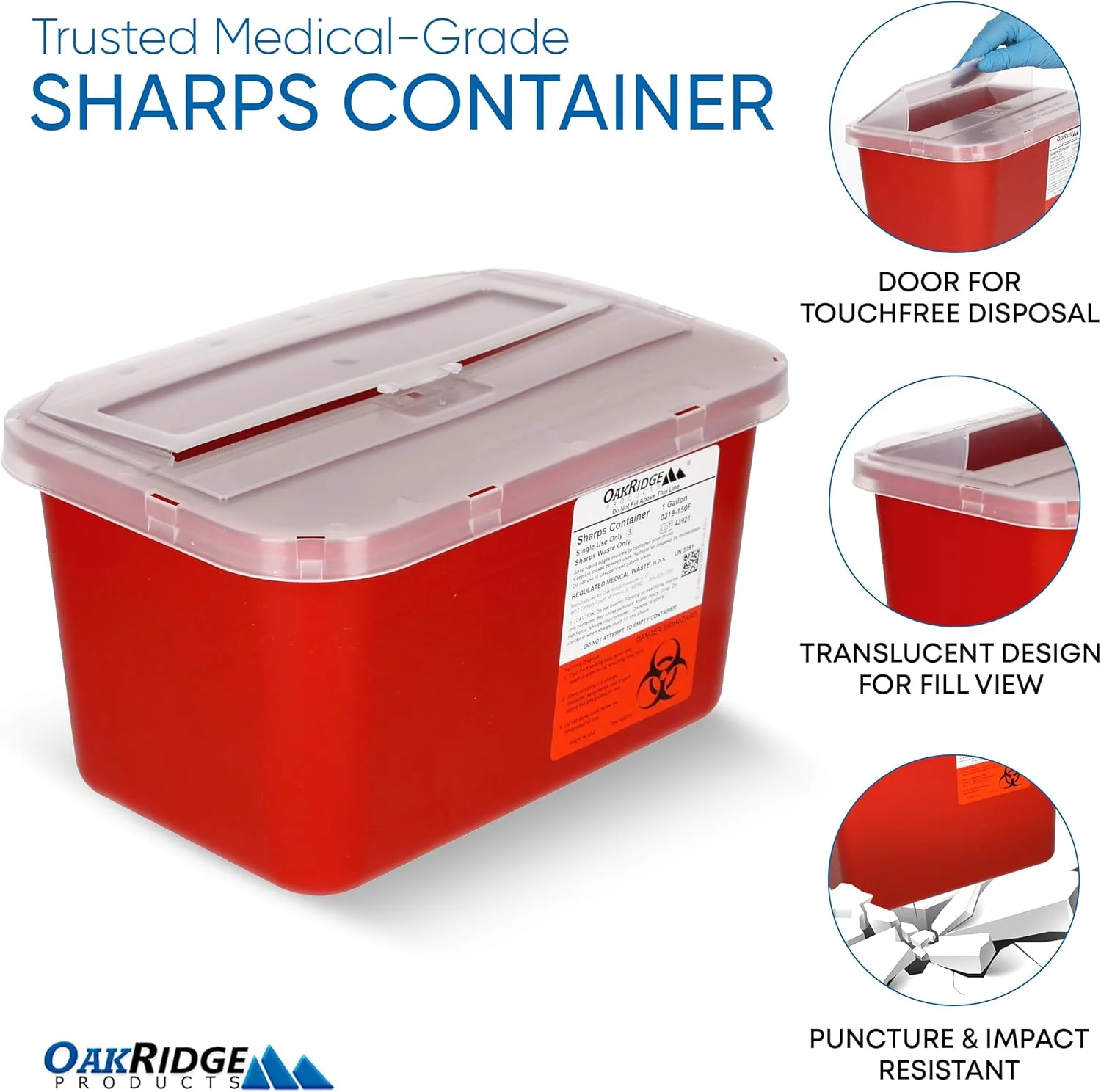 ظروف یک گالنی جمع آوری اشیاء تیز و برنده OakRidge Products با درب بازشو (بسته 3 عددی) قرمز متوسط ظروف یک گالنی جمع آوری اشیاء تیز و برنده OakRidge Products با درب بازشو (بسته 3 عددی) قرمز متوسط