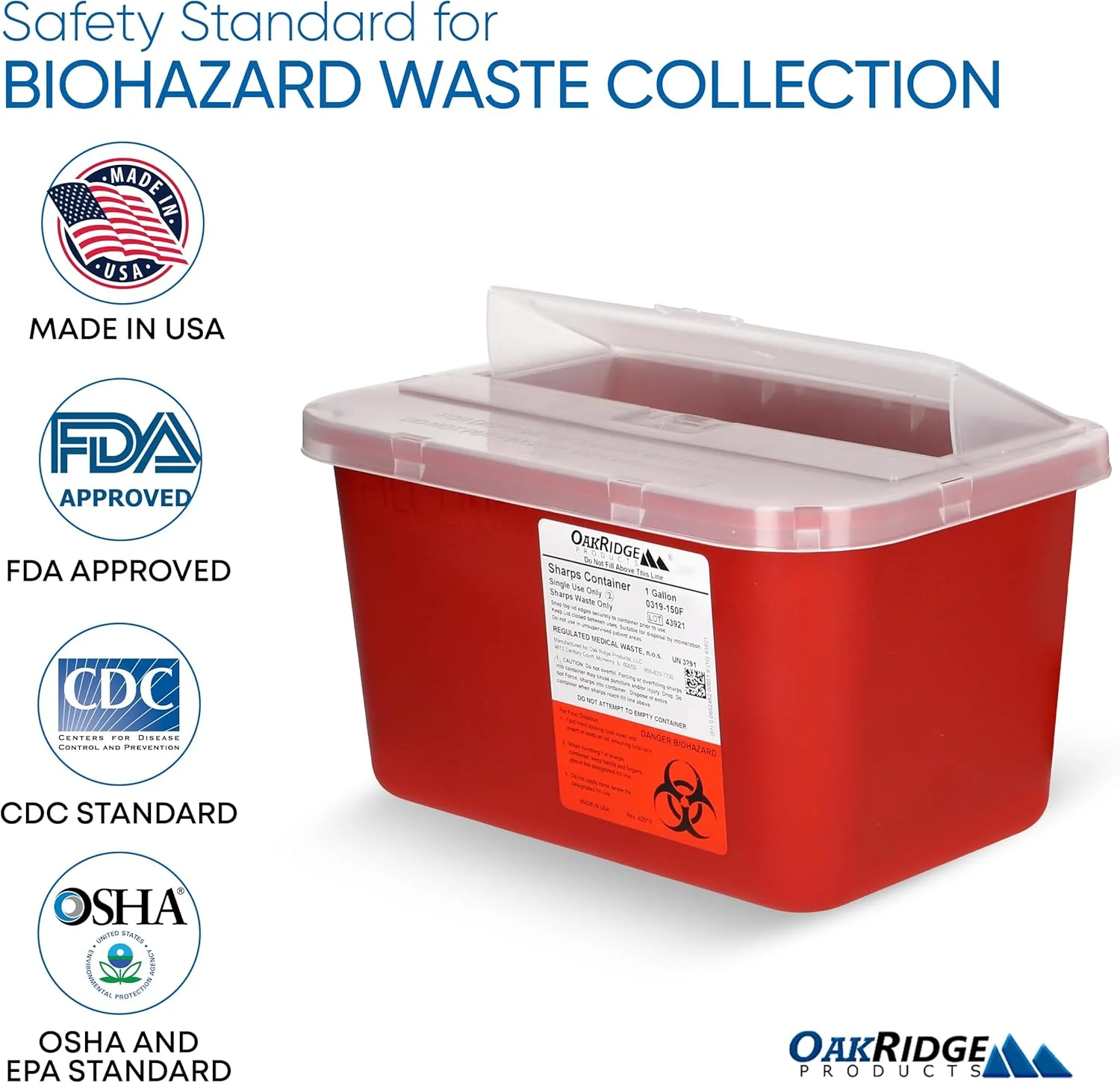 ظروف یک گالنی جمع آوری اشیاء تیز و برنده OakRidge Products با درب بازشو (بسته 3 عددی) قرمز متوسط ظروف یک گالنی جمع آوری اشیاء تیز و برنده OakRidge Products با درب بازشو (بسته 3 عددی) قرمز متوسط