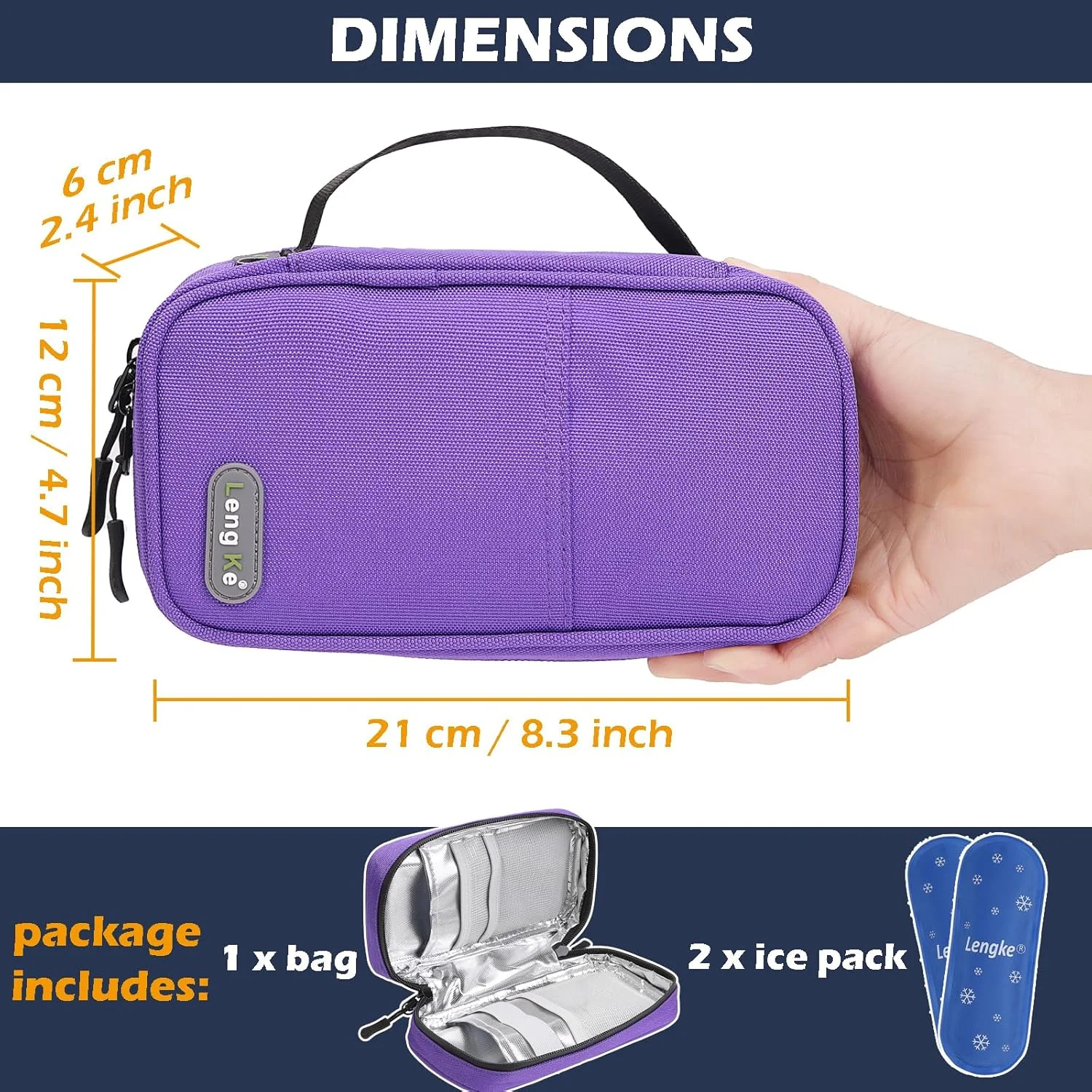 کیف خنک نگهدارنده دارو OVAKIA به همراه 2 بسته یخ ژله‌ای، کیف دیابتی برای حمل دارو، لوازم عایق قابل حمل برای خنک نگه داشتن دارو (بنفش)