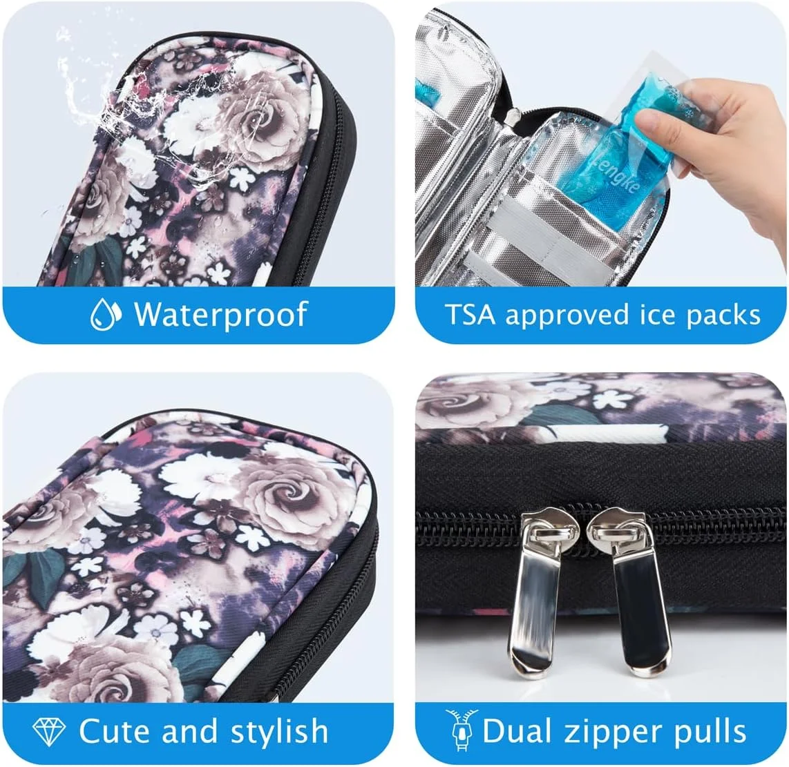 کیف خنک نگهدارنده انسولین یوشیرز - کیف عایق دار قابل حمل برای قلم انسولین و لوازم دیابتی با 2 بسته یخ تایید شده توسط TSA (خاکستری رز) کیف خنک نگهدارنده انسولین یوشیرز - کیف عایق دار قابل حمل برای قلم انسولین و لوازم دیابتی با 2 بسته یخ تایید شده توسط TSA (خاکستری رز)