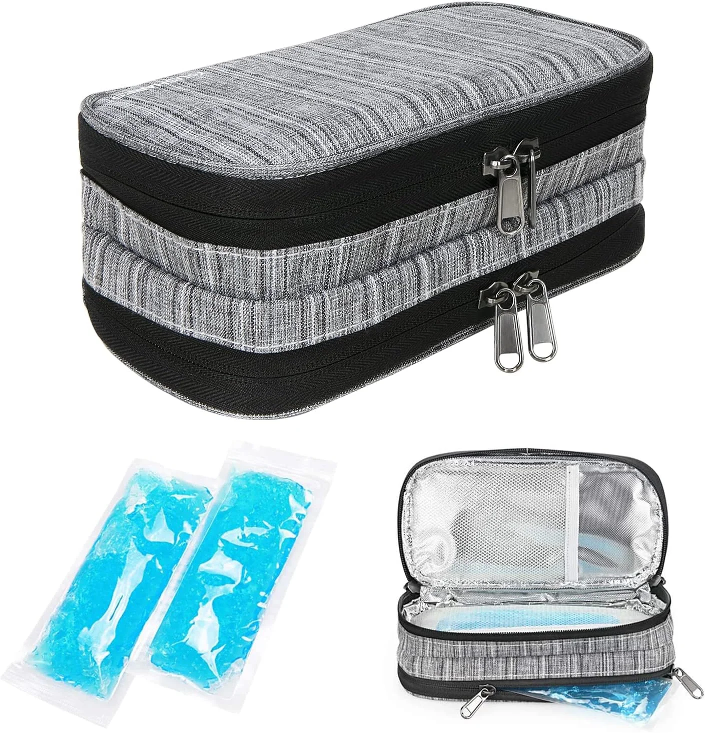 کیف خنک نگهدارنده انسولین یوشیرز، کیف عایق دار دولایه برای حمل قلم انسولین، دستگاه گلوکز و لوازم دیابتی به همراه 2 بسته یخ (خاکستری) کیف خنک نگهدارنده انسولین یوشیرز، کیف عایق دار دولایه برای حمل قلم انسولین، دستگاه گلوکز و لوازم دیابتی به همراه 2 بسته یخ (خاکستری)