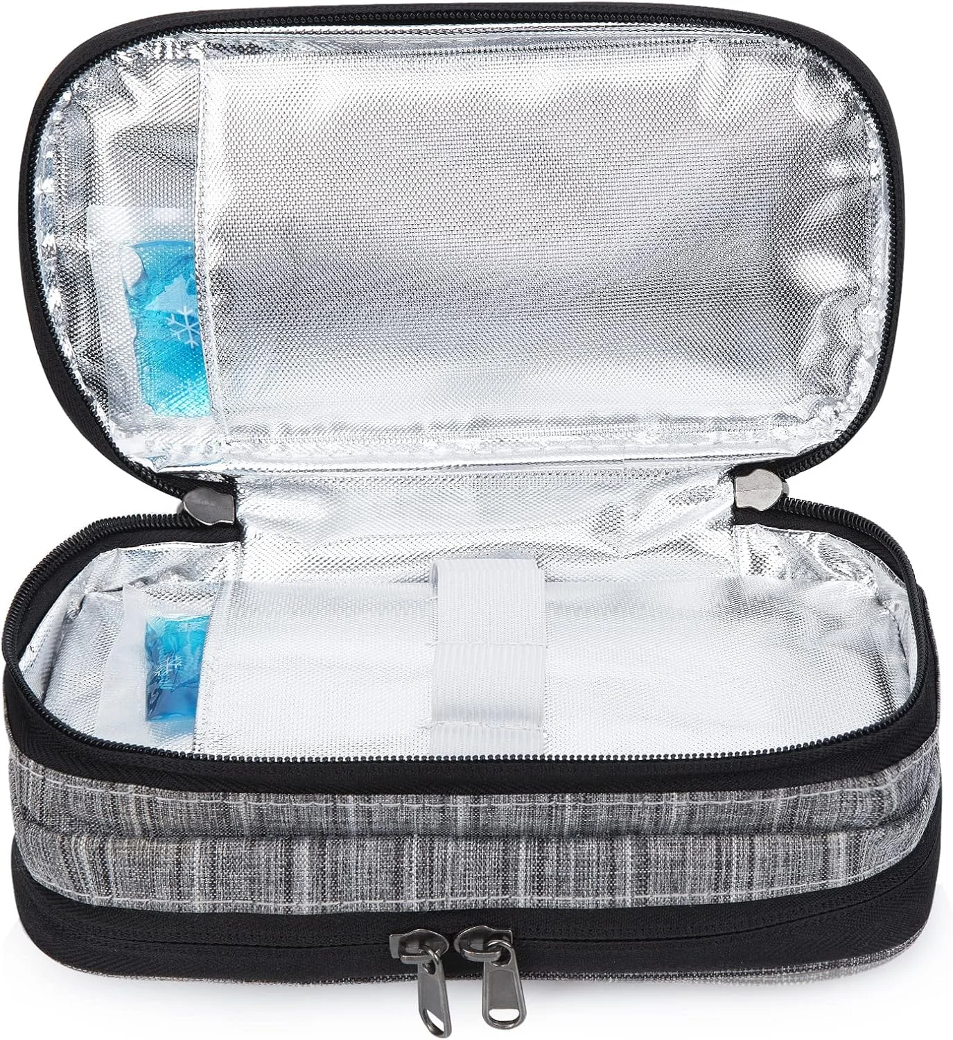 کیف خنک نگهدارنده انسولین یوشیرز، کیف عایق دار دولایه برای حمل قلم انسولین، دستگاه گلوکز و لوازم دیابتی به همراه 2 بسته یخ (خاکستری) کیف خنک نگهدارنده انسولین یوشیرز، کیف عایق دار دولایه برای حمل قلم انسولین، دستگاه گلوکز و لوازم دیابتی به همراه 2 بسته یخ (خاکستری)