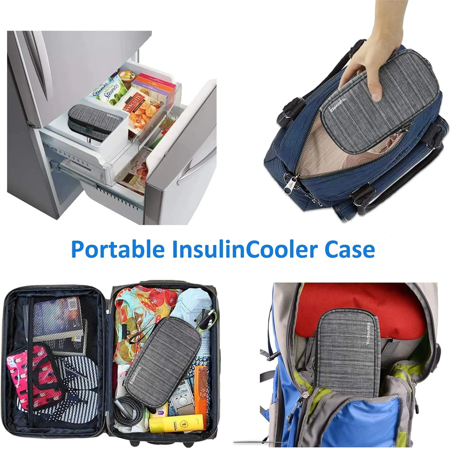 کیف خنک نگهدارنده انسولین یوشیرز، کیف عایق دار دولایه برای حمل قلم انسولین، دستگاه گلوکز و لوازم دیابتی به همراه 2 بسته یخ (خاکستری) کیف خنک نگهدارنده انسولین یوشیرز، کیف عایق دار دولایه برای حمل قلم انسولین، دستگاه گلوکز و لوازم دیابتی به همراه 2 بسته یخ (خاکستری)