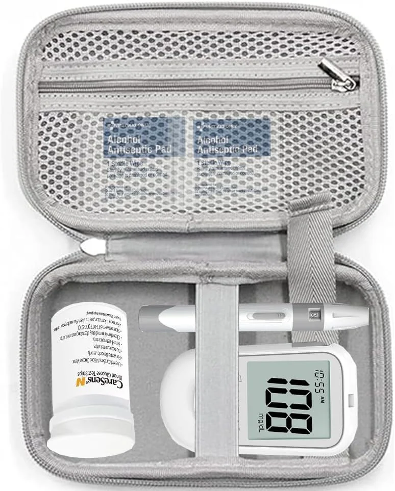 کیف کوچک محافظ سخت برای لوازم دیابتی، جعبه نگهداری کیت تست برای دستگاه گلوکز، نوار تست، دستگاه لنست، لنست، سیستم پایش قند خون، کیف لوازم دیابت (مشکی)