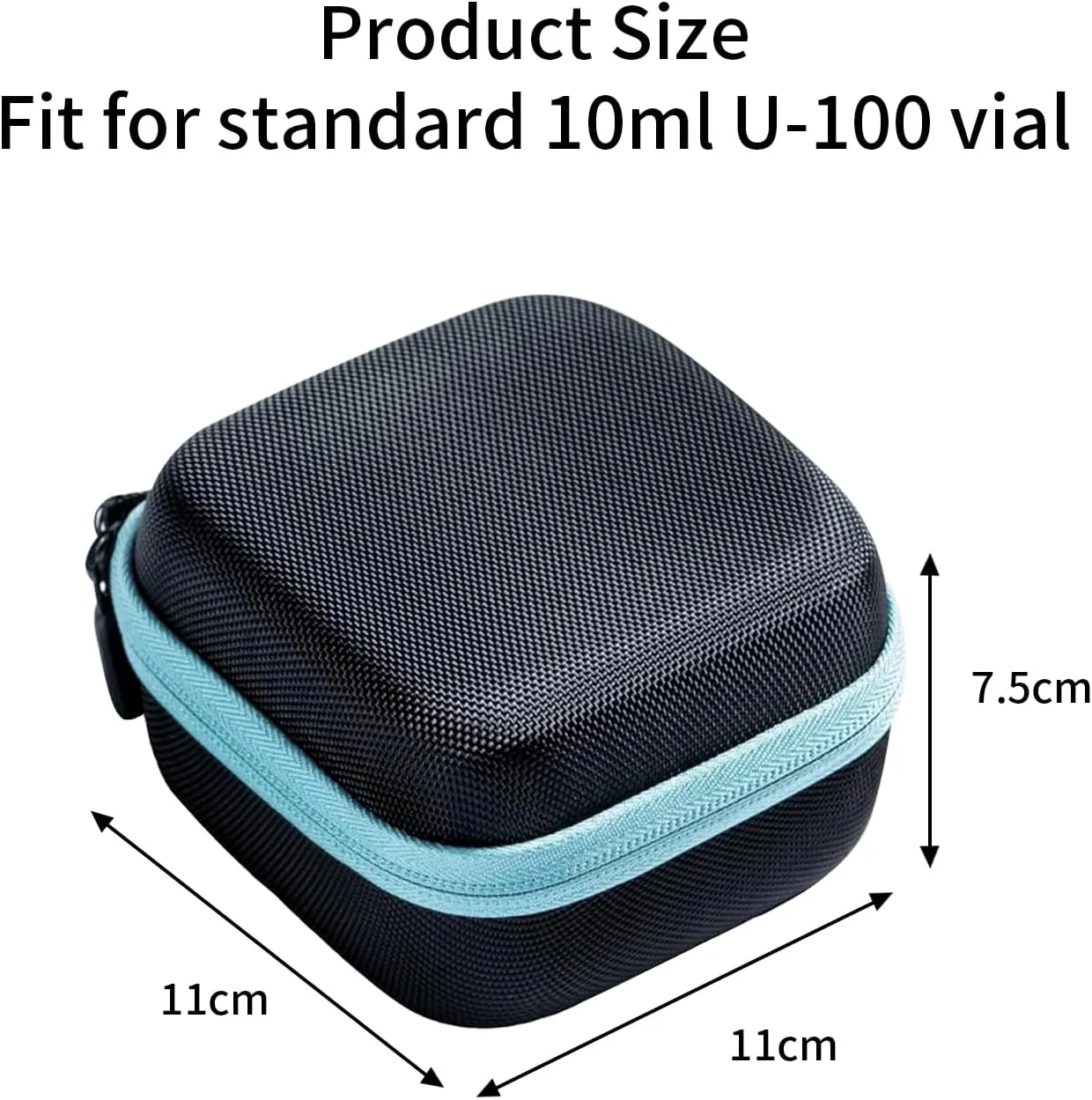 کیف نگهدارنده انسولین، محافظ ویال انسولین، کیف خنک کننده انسولین، سازمان دهنده مسافرتی مناسب برای ویال های استاندارد 10 میلی لیتری U-100، مناسب برای ویال های بلند نیست، لبه های مشکی و آبی، 9 اسلات با زیپ (فقط کیف)