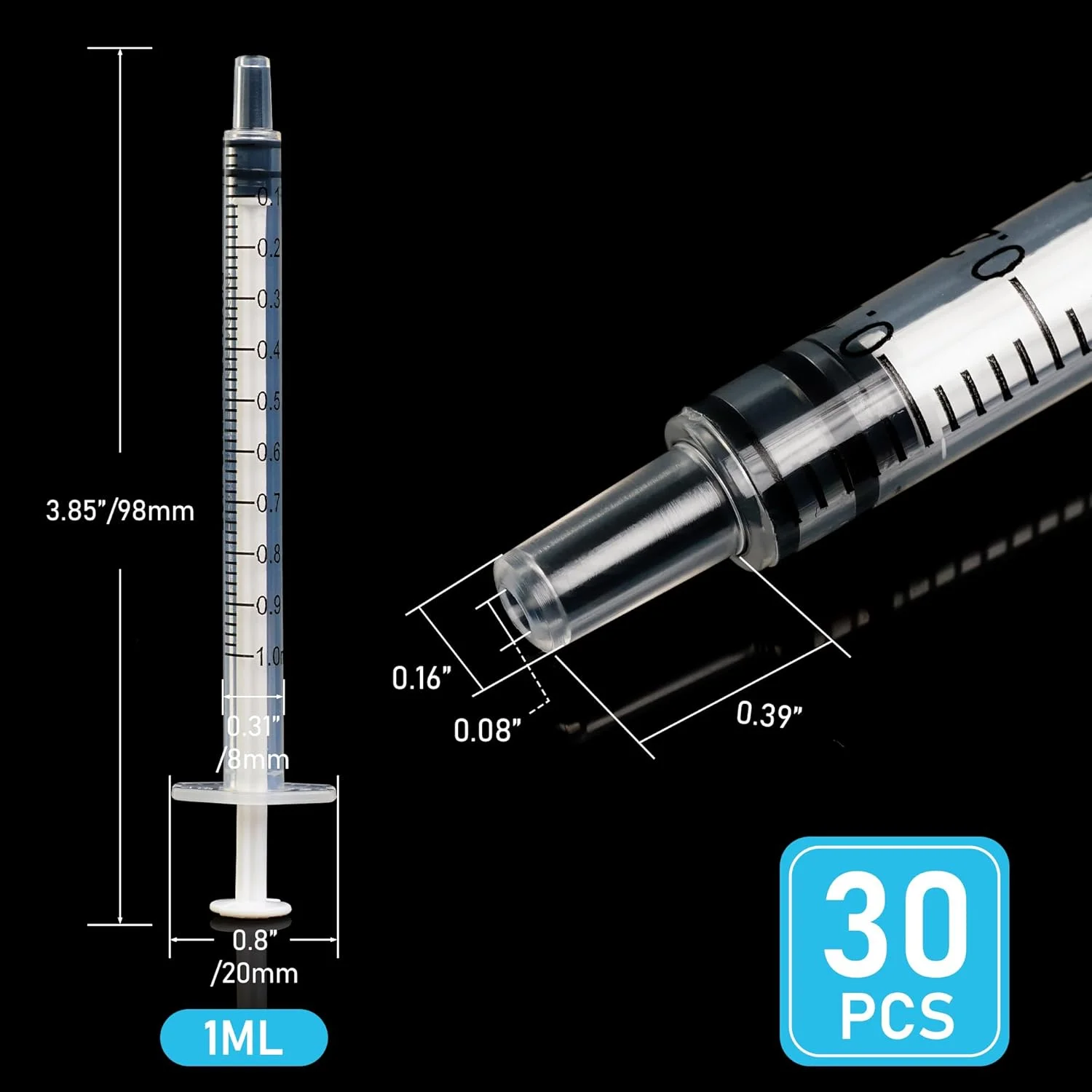 بسته 30 عددی سرنگ خوراکی 1 میلی لیتری بدون سوزن، ابزار اندازه گیری بسته بندی شده به صورت جداگانه برای آزمایشگاه های علمی، تغذیه حیوانات کوچک، آبیاری، توزیع، اپلیکاتور