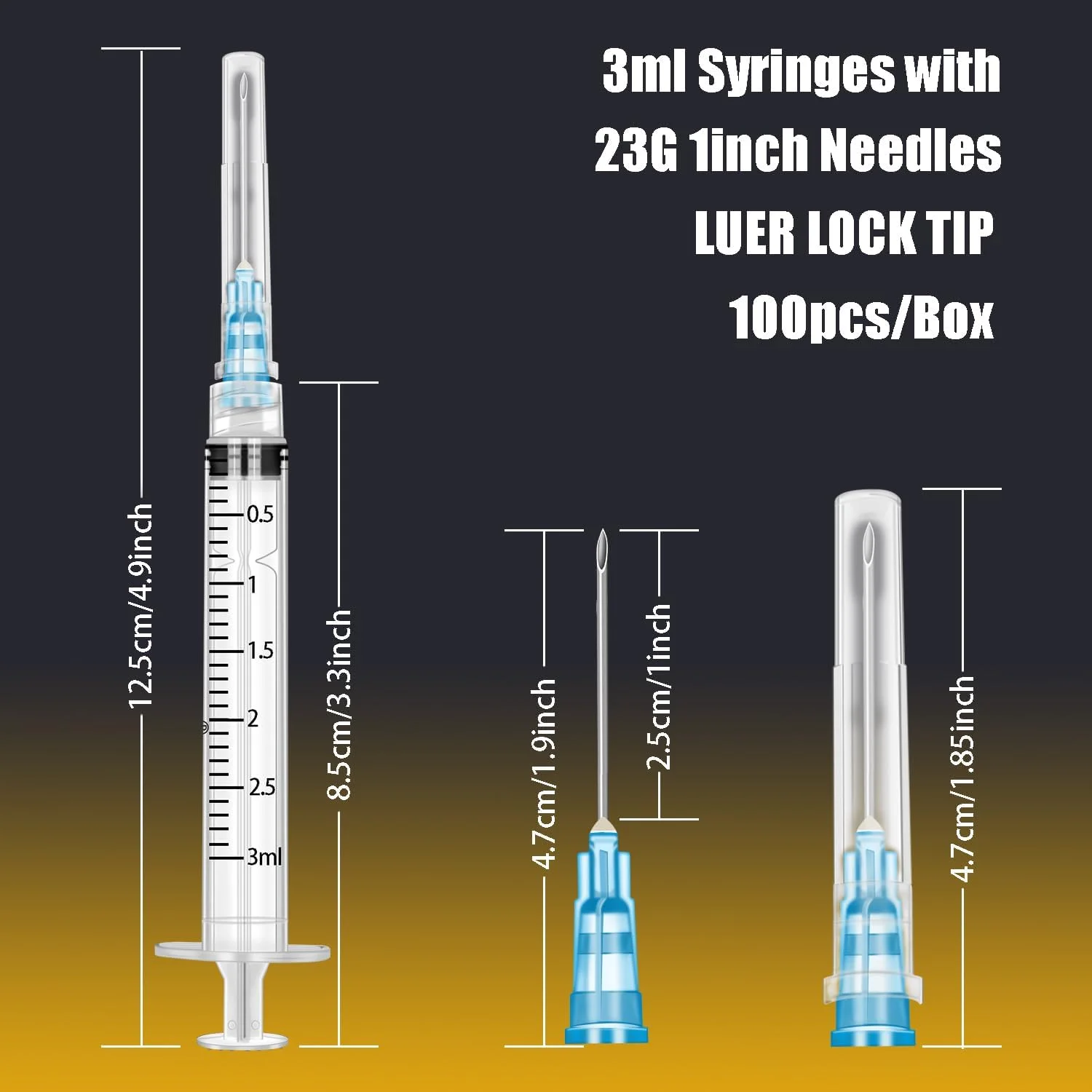 بسته 100 عددی 3 میلی لیتر با گیج 23، یک اینچی، ایمن و بسته بندی شده تکی بسته 100 عددی 3 میلی لیتر با گیج 23، یک اینچی، ایمن و بسته بندی شده تکی