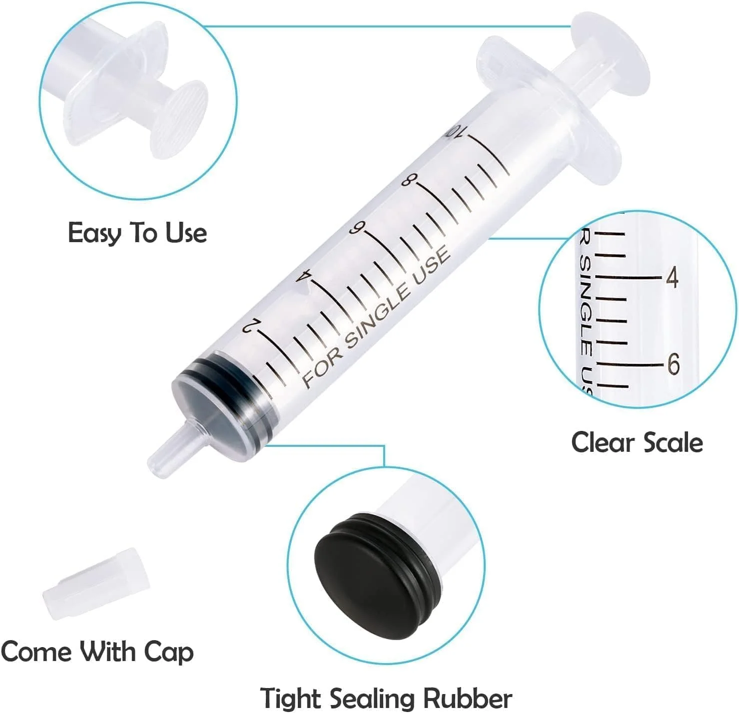 30 عدد سرنگ پلاستیکی 10 میلی لیتری با درپوش - بدون سوزن، اندازه گیری دقیق برای آزمایشگاه های علمی، تغذیه حیوانات خانگی، پر کردن مجدد