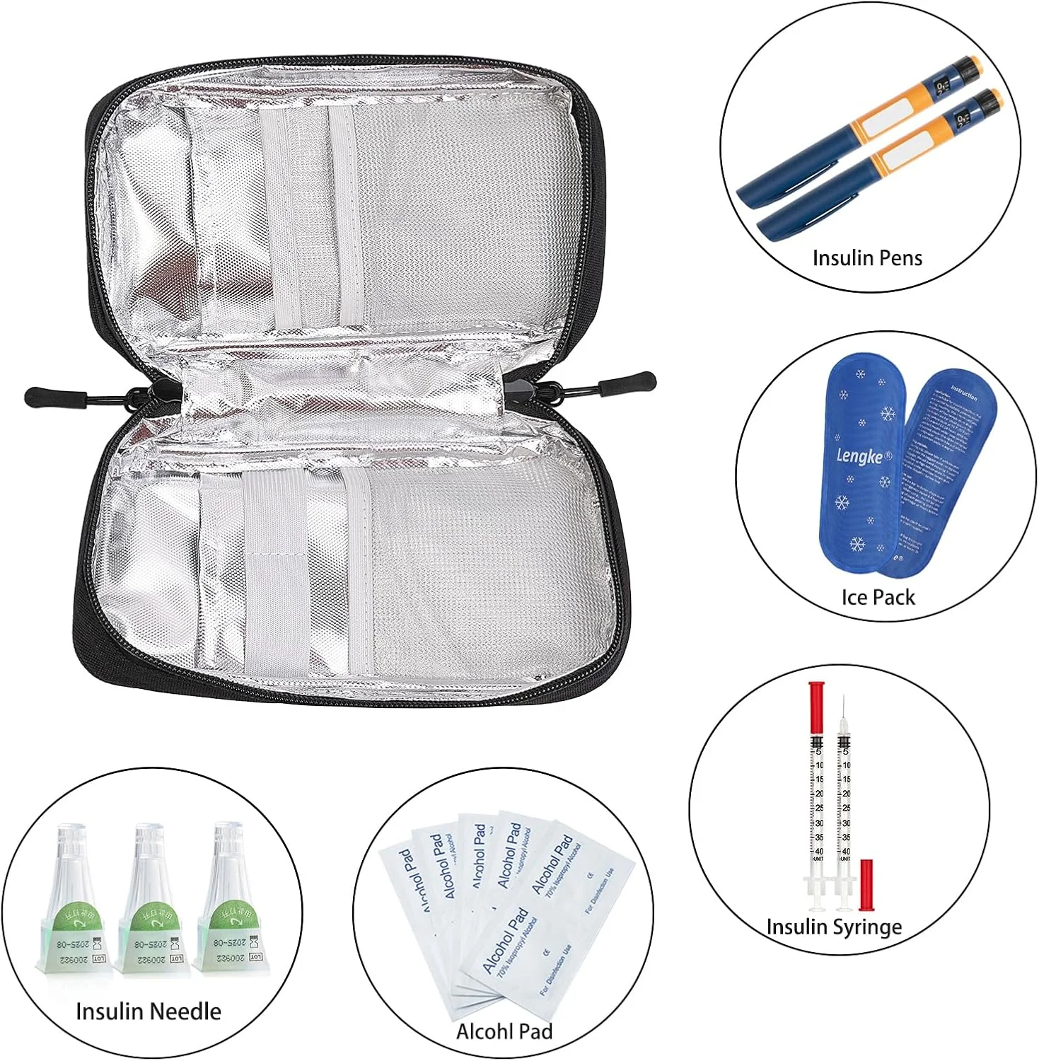 کیف خنک نگهدارنده مسافرتی انسولین BOMKEE، کیف حمل انسولین و سرنگ، کیف عایق دار، سازمان دهنده، کیف مسافرتی حمل انسولین با 2 بسته یخ برای قلم های انسولین، سوزن ها و لوازم دیابت