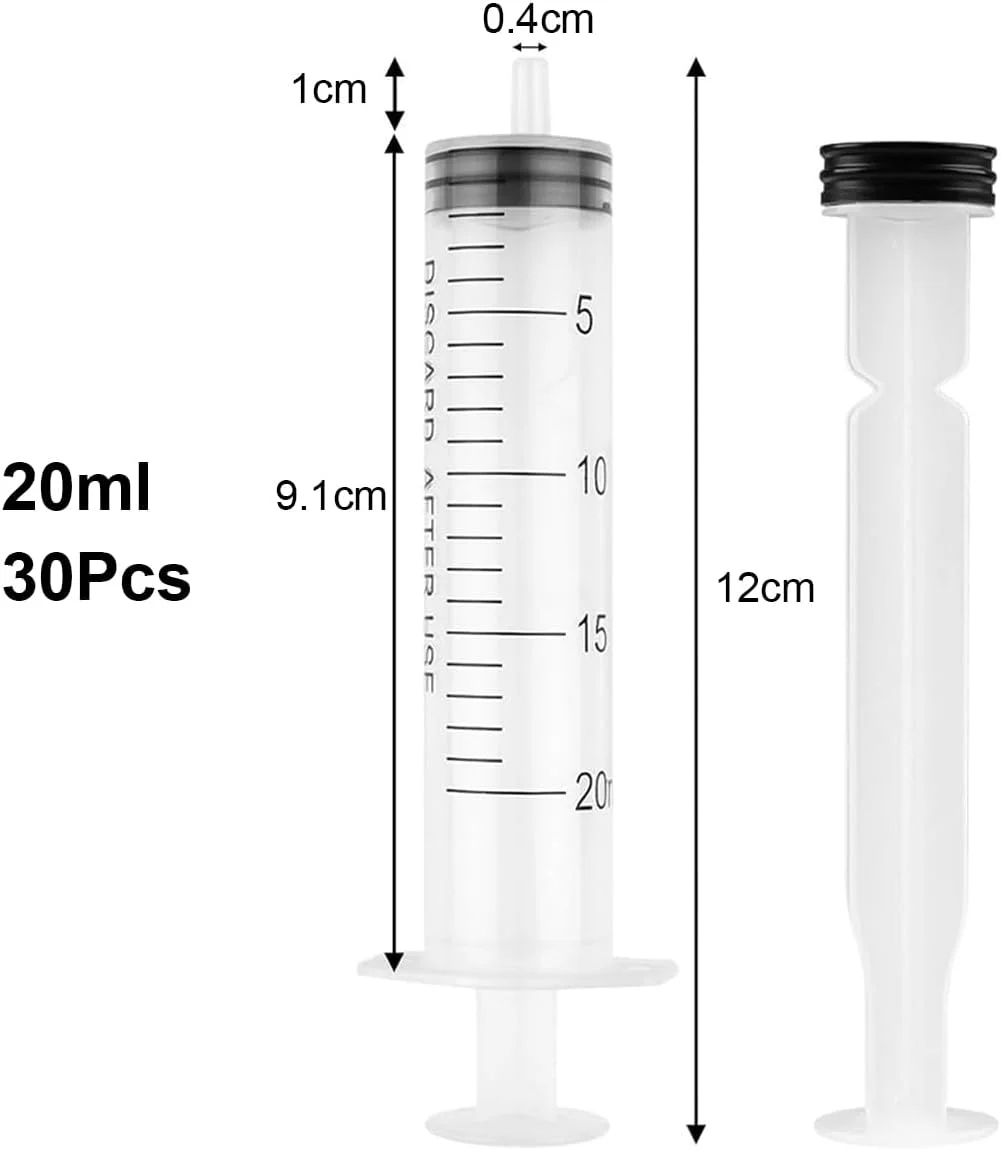 سرنگ ایجن - بسته بندی جداگانه با درپوش، دارای اندازه گیری، برای آزمایشگاه های علمی، اندازه گیری مایعات، تغذیه حیوانات خانگی، استفاده از روغن یا چسب (بسته 30 عددی 20 میلی لیتری)