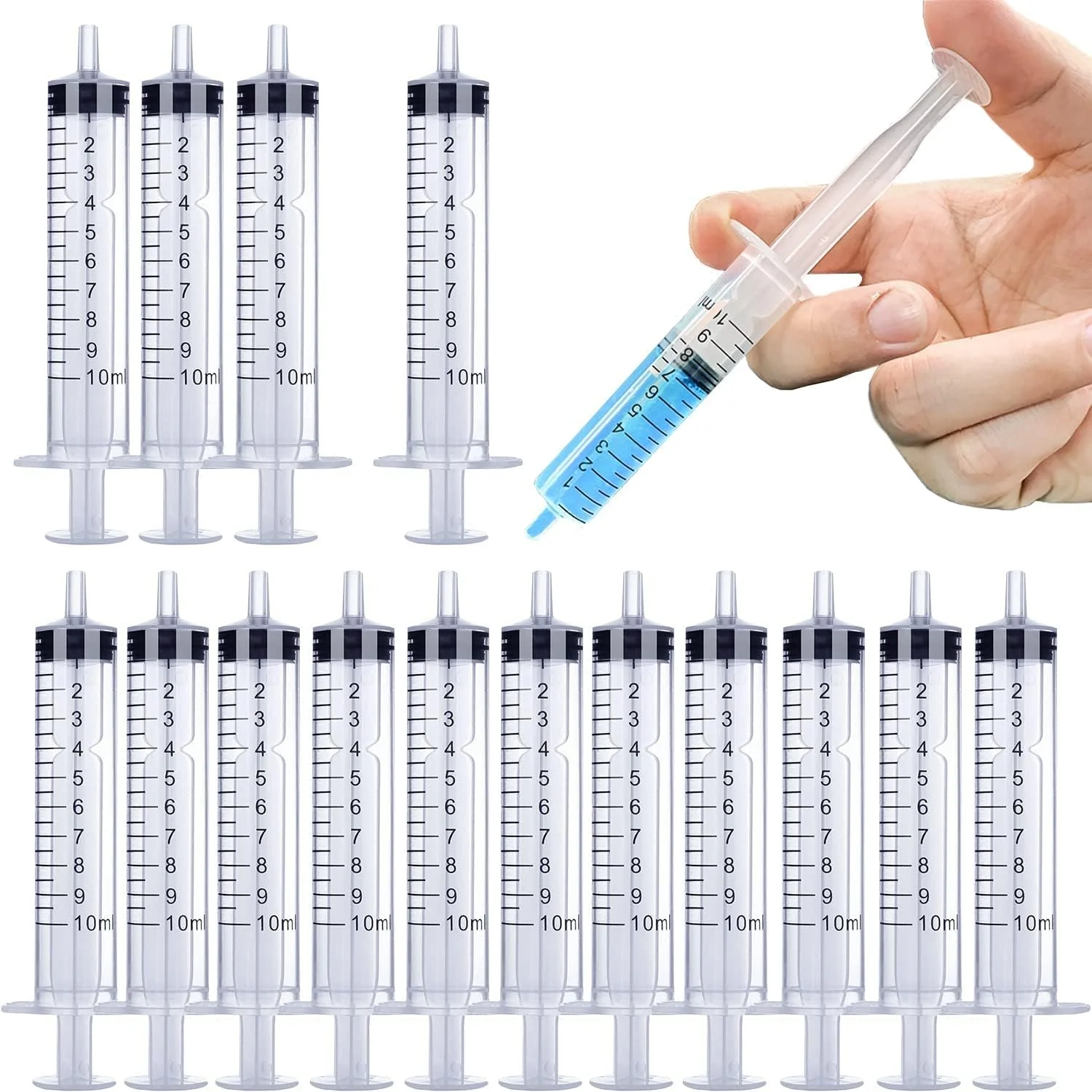 20 عدد سرنگ پلاستیکی 10 میلی لیتری، بسته بندی جداگانه با درپوش، دارای اندازه گیری، برای آزمایشگاه های علمی، مراقبت در منزل، اندازه گیری مایعات، تغذیه حیوانات خانگی، ساخت رژ لب، اپلیکاتور روغن یا چسب، نقاشی هنری