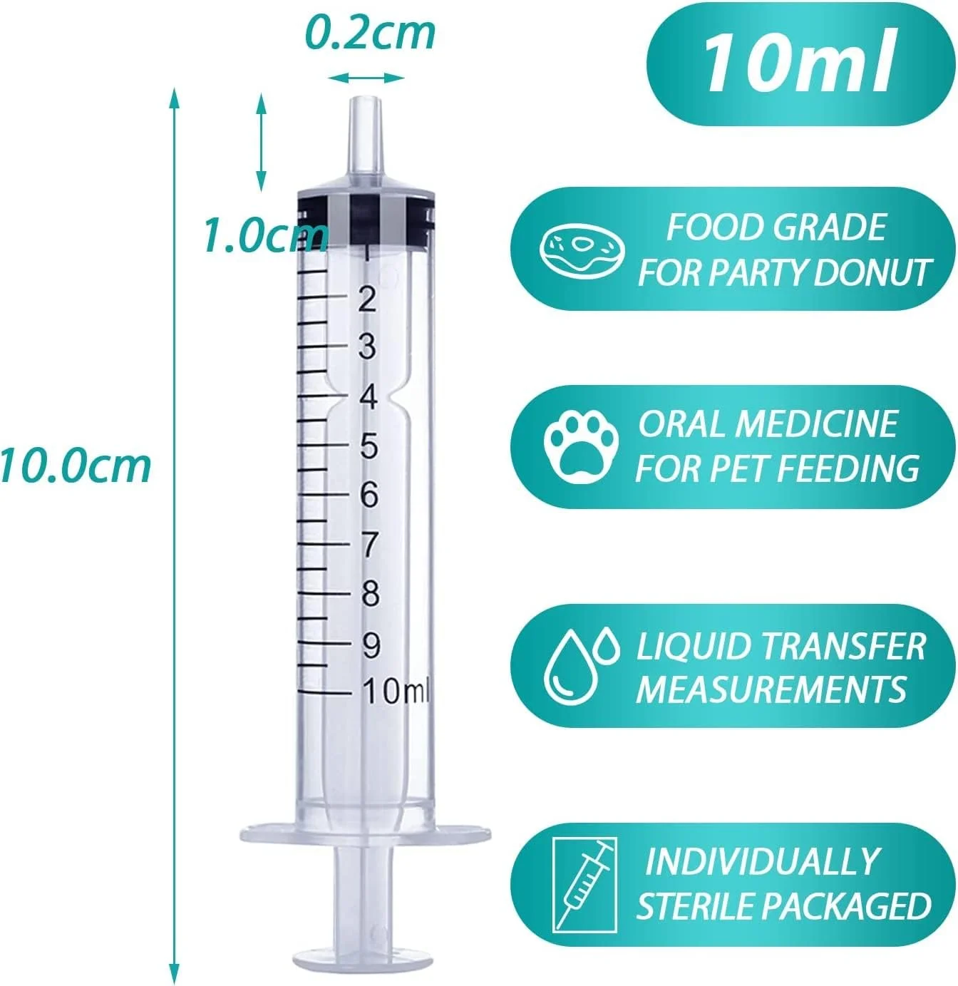 20 عدد سرنگ پلاستیکی 10 میلی لیتری، بسته بندی جداگانه با درپوش، دارای اندازه گیری، برای آزمایشگاه های علمی، مراقبت در منزل، اندازه گیری مایعات، تغذیه حیوانات خانگی، ساخت رژ لب، اپلیکاتور روغن یا چسب، نقاشی هنری