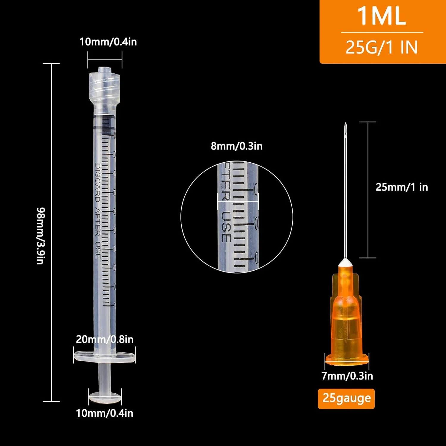 ابزار یکبار مصرف 1 سی سی/میلی لیتر Luer Lock گیج 25، بسته بندی تکی - بسته 100 عددی