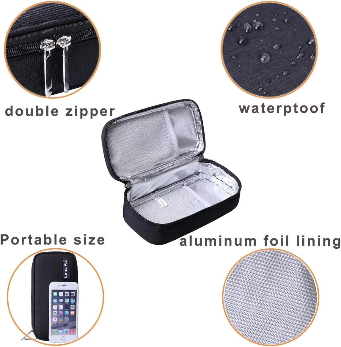 کیف خنک نگهدارنده انسولین JAKAGO، ضد آب، قابل حمل، کیف سازماندهی پزشکی دیابتی با 2 بسته یخ و عایق برای سرنگ، قلم، ویال و دستگاه گلوکز (مشکی) کیف خنک نگهدارنده انسولین JAKAGO، ضد آب، قابل حمل، کیف سازماندهی پزشکی دیابتی با 2 بسته یخ و عایق برای سرنگ، قلم، ویال و دستگاه گلوکز (مشکی)