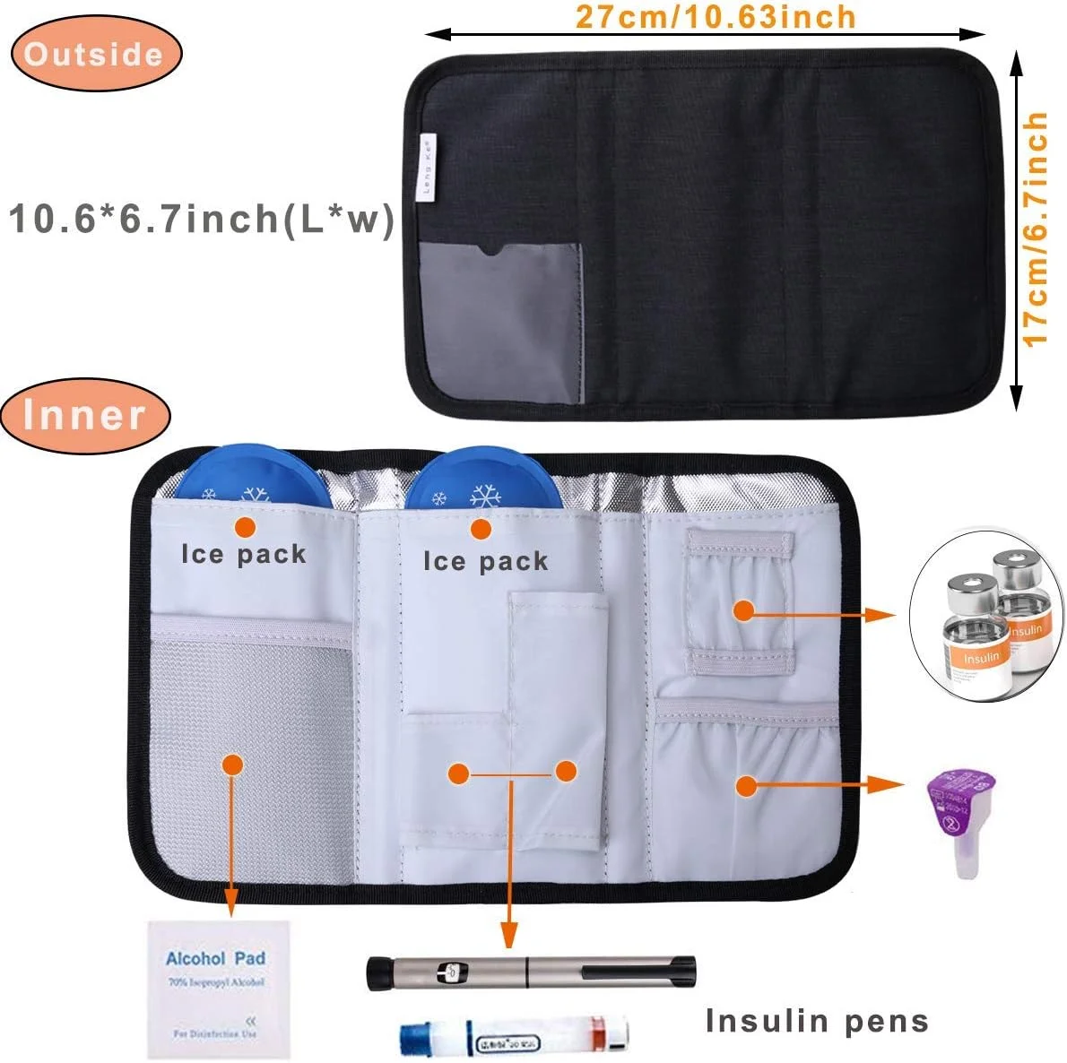 کیف خنک نگهدارنده انسولین JAKAGO، ضد آب، قابل حمل، کیف سازماندهی پزشکی دیابتی با 2 بسته یخ و عایق برای سرنگ، قلم، ویال و دستگاه گلوکز (مشکی) کیف خنک نگهدارنده انسولین JAKAGO، ضد آب، قابل حمل، کیف سازماندهی پزشکی دیابتی با 2 بسته یخ و عایق برای سرنگ، قلم، ویال و دستگاه گلوکز (مشکی)