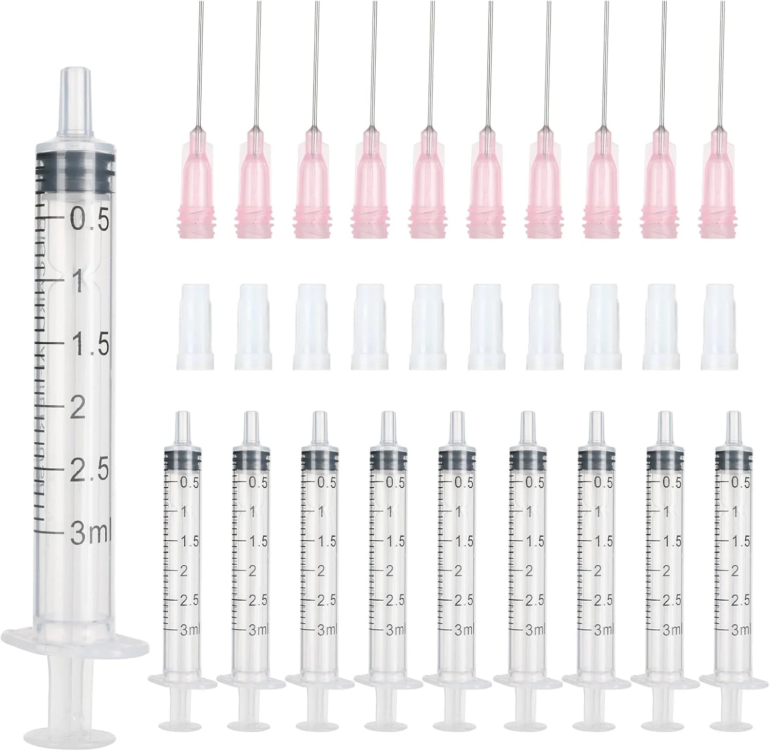 مجموعه 20 عددی سرنگ آغوز Morocket 3 میلی لیتری با سوزن، سرنگ های پلاستیکی مایعات، سرنگ های علمی با درپوش، برای آزمایشگاه ها، آبیاری گیاهان، پر کردن و اندازه گیری مایعات