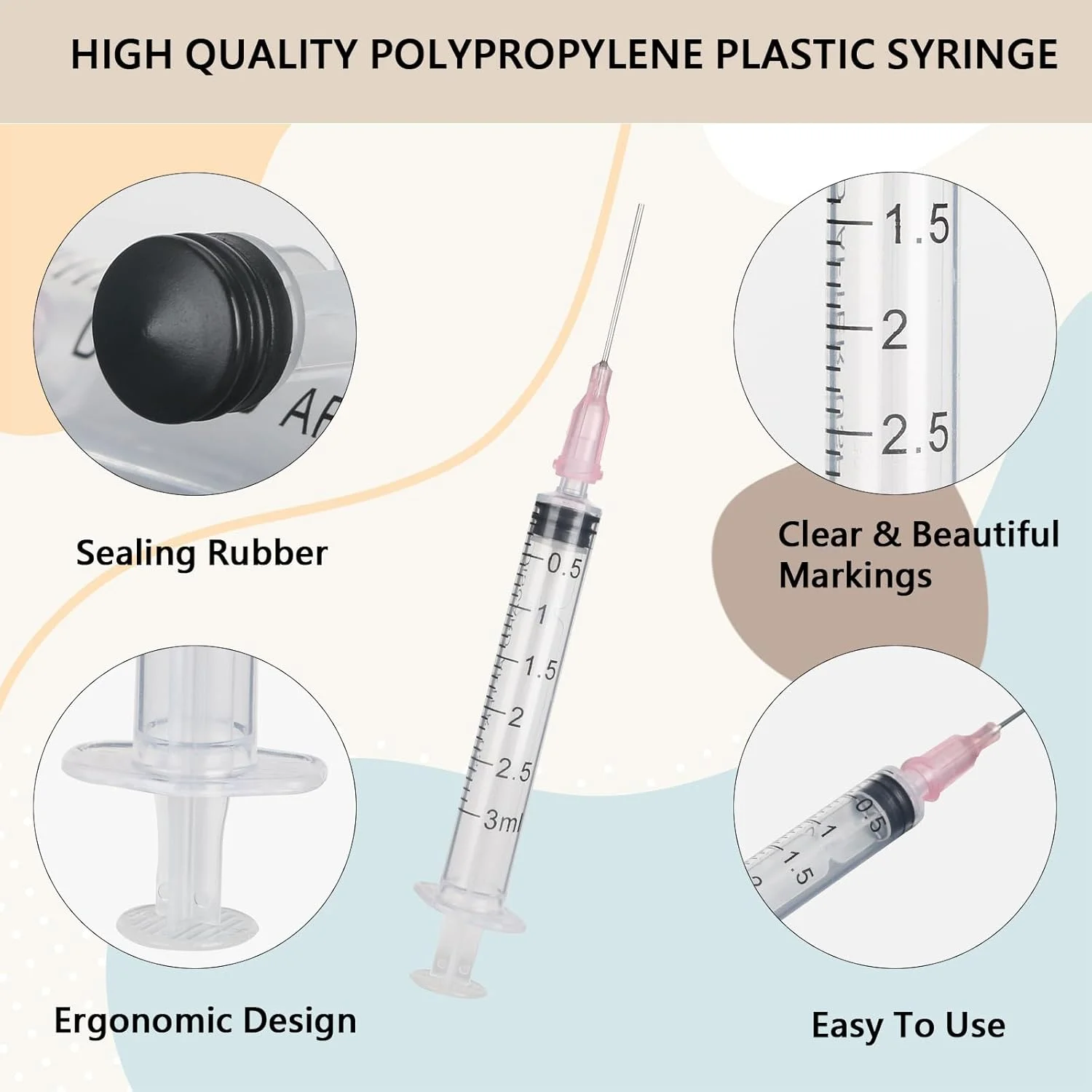 مجموعه 20 عددی سرنگ آغوز Morocket 3 میلی لیتری با سوزن، سرنگ های پلاستیکی مایعات، سرنگ های علمی با درپوش، برای آزمایشگاه ها، آبیاری گیاهان، پر کردن و اندازه گیری مایعات