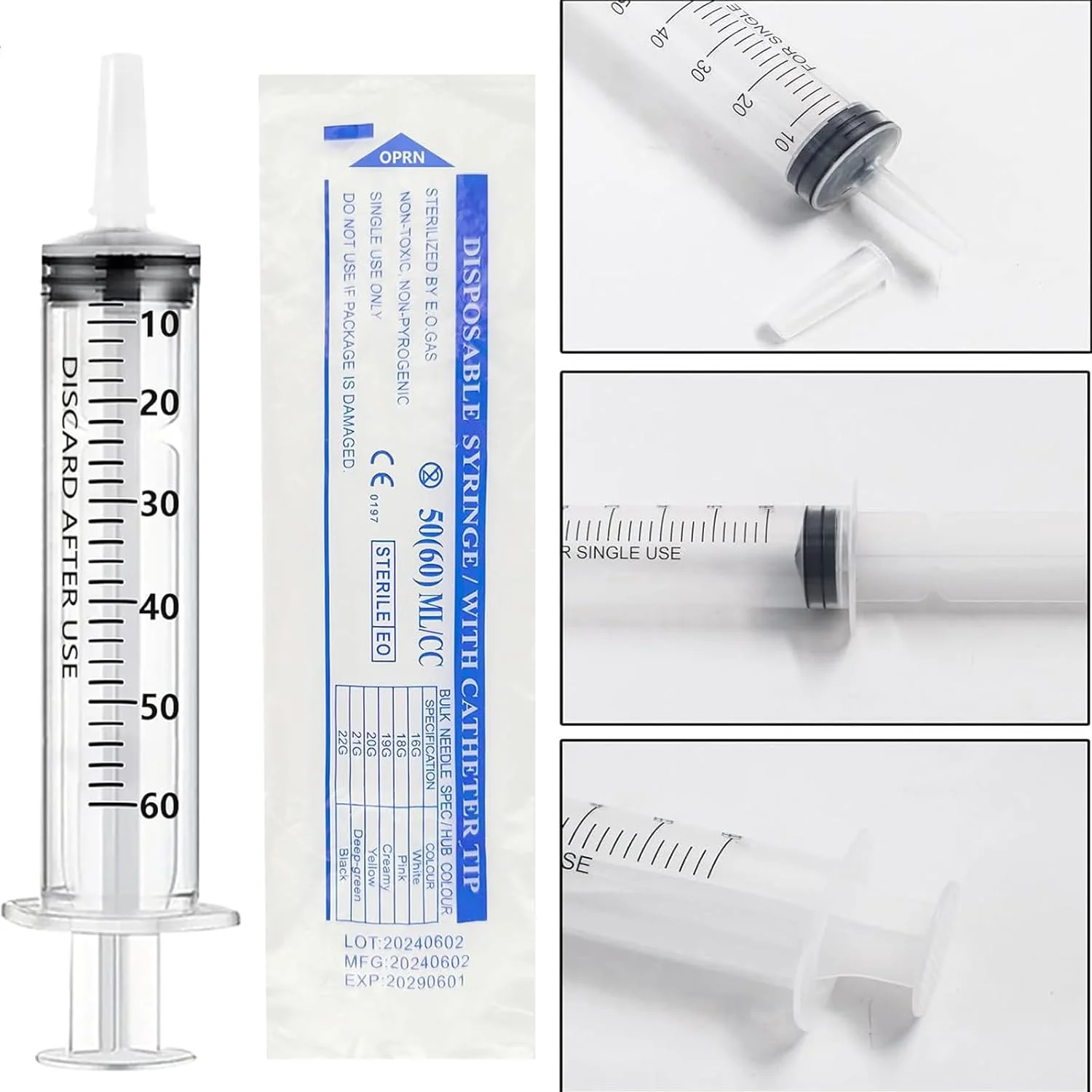 ۴ عدد سرنگ ۶۰ میلی لیتری با شلنگ برای آزمایشگاه های علمی، بدون سوزن، برای استفاده از روغن یا چسب، آزمایش ها، تغذیه حیوانات خانگی، کاربردهای صنعتی (بسته بندی تکی)