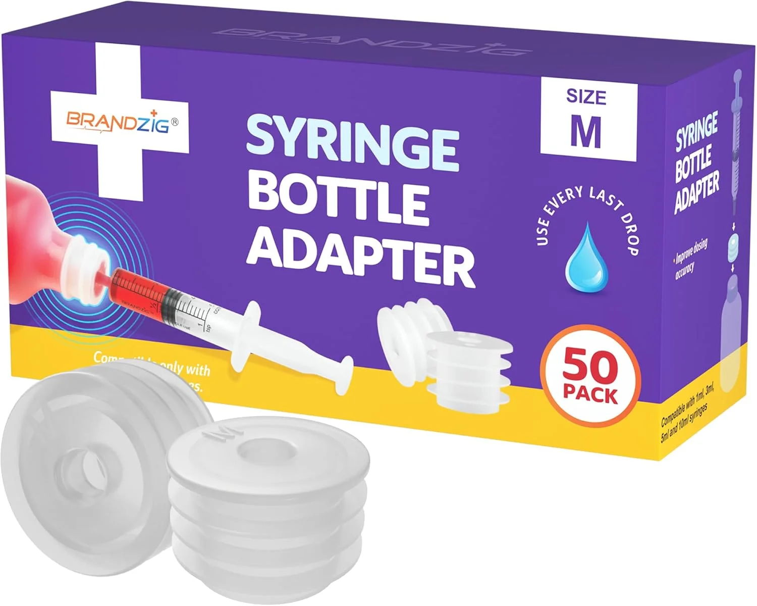 آداپتور سرنگ بطری دارو برای پخش کننده های خوراکی (28 میلی متر، بسته 50 عددی) | آداپتور فشاری بطری برای داروی مایع | فقط مناسب سرنگ های 1، 3، 5 و 10 میلی لیتری Brandzig آداپتور سرنگ بطری دارو برای پخش کننده های خوراکی (28 میلی متر، بسته 50 عددی) | آداپتور فشاری بطری برای داروی مایع | فقط مناسب سرنگ های 1، 3، 5 و 10 میلی لیتری Brandzig