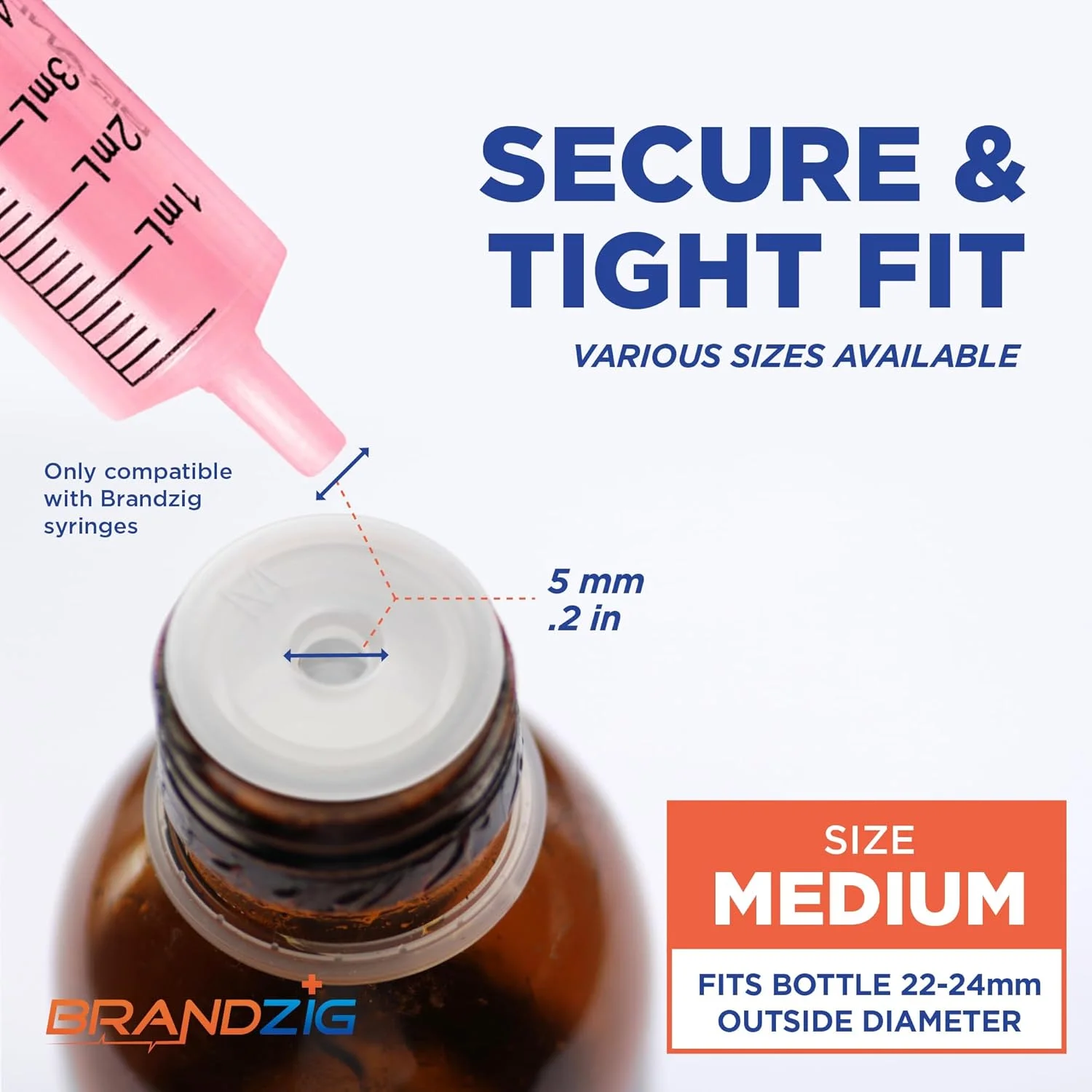 آداپتور سرنگ بطری دارو برای پخش کننده های خوراکی (28 میلی متر، بسته 50 عددی) | آداپتور فشاری بطری برای داروی مایع | فقط مناسب سرنگ های 1، 3، 5 و 10 میلی لیتری Brandzig