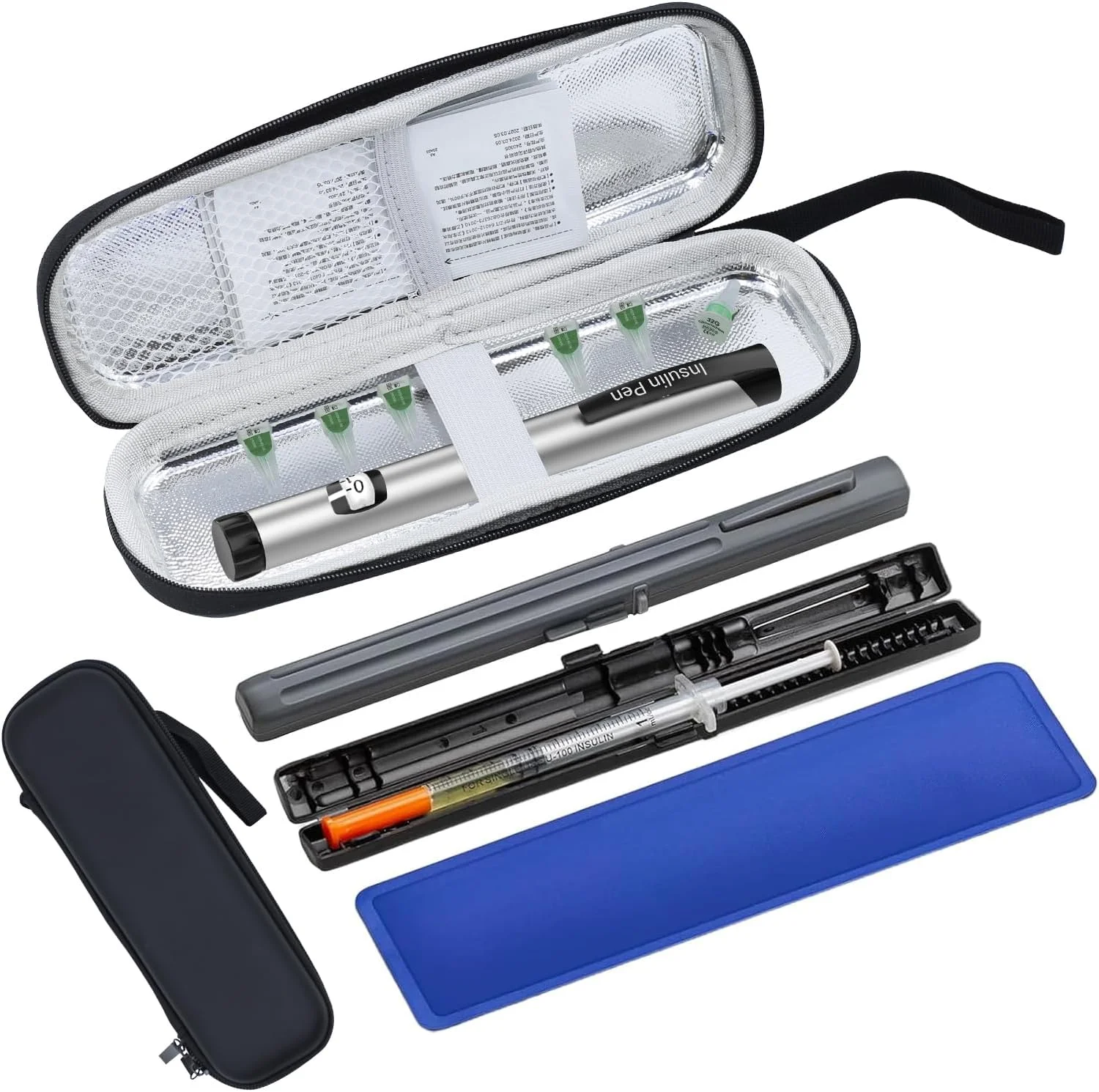 یخچال قلم انسولین، یخچال عایق داروی دیابت، مجهز به دو جعبه نگهداری سرنگ انسولین از پیش پر شده و کیسه های یخ قابل استفاده مجدد، مناسب برای قلم انسولین و سرنگ انسولین (مشکی) یخچال قلم انسولین، یخچال عایق داروی دیابت، مجهز به دو جعبه نگهداری سرنگ انسولین از پیش پر شده و کیسه های یخ قابل استفاده مجدد، مناسب برای قلم انسولین و سرنگ انسولین (مشکی)