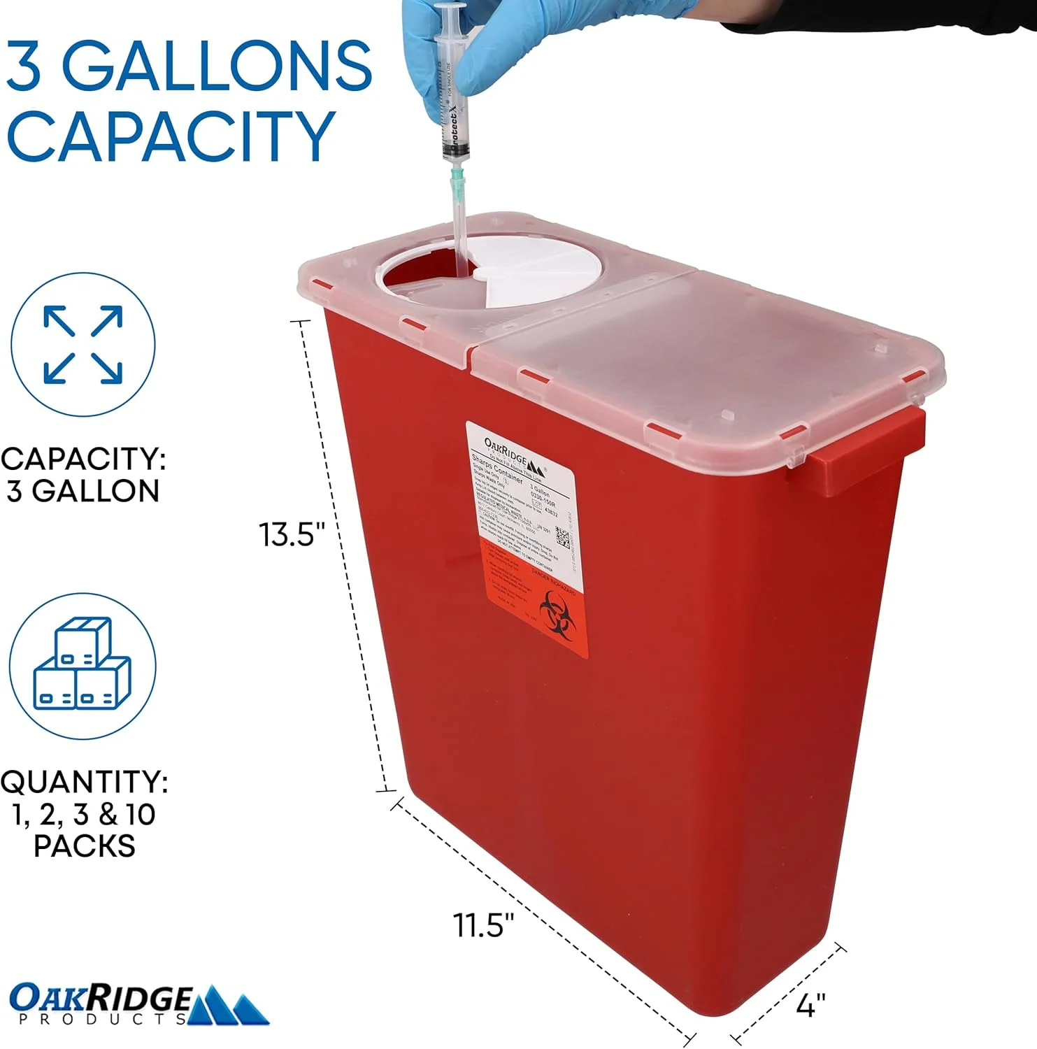 ظرف جمع آوری اشیاء تیز و برنده ۳ گالنی OAKRIDGE PRODUCTS