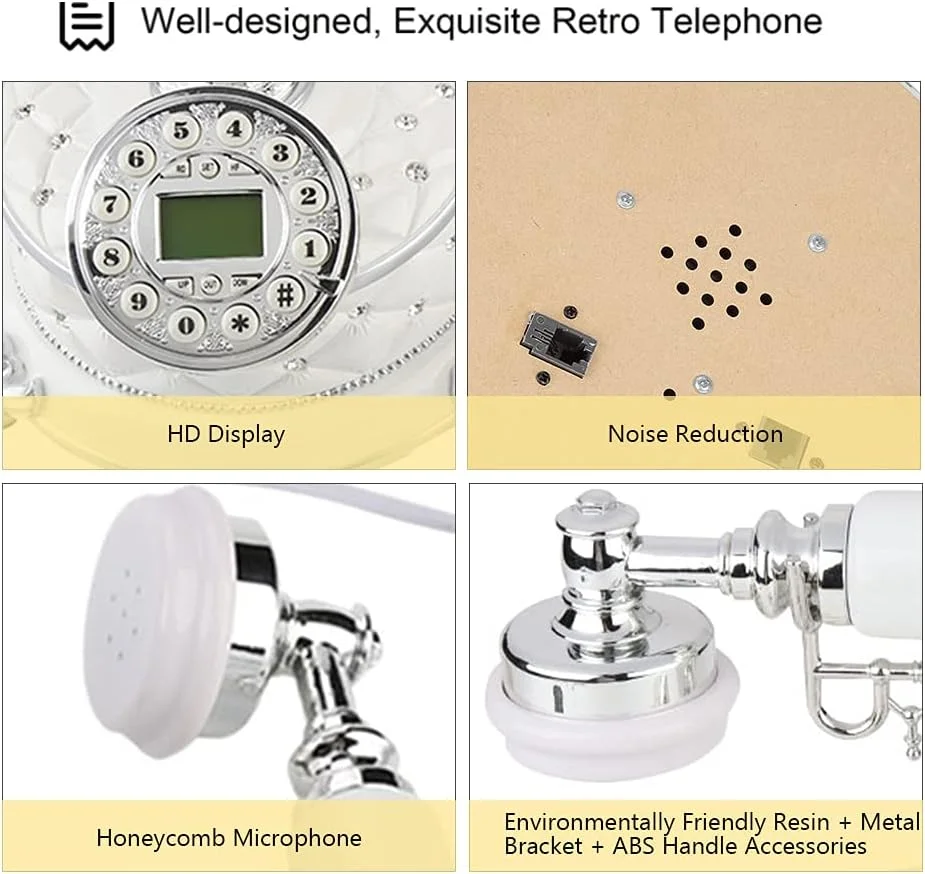 تلفن رومیزی عتیقه رترو سطح بالا Bewinner، سیستم دوگانه FSK/DTMF با شماره گیری چرخشی، دارای صفحه نمایش LCD، IP خودکار و عملکرد شماره گیری مجدد با یک لمس، مناسب برای خانه، دفتر، هتل ستاره دار، گالری هنری