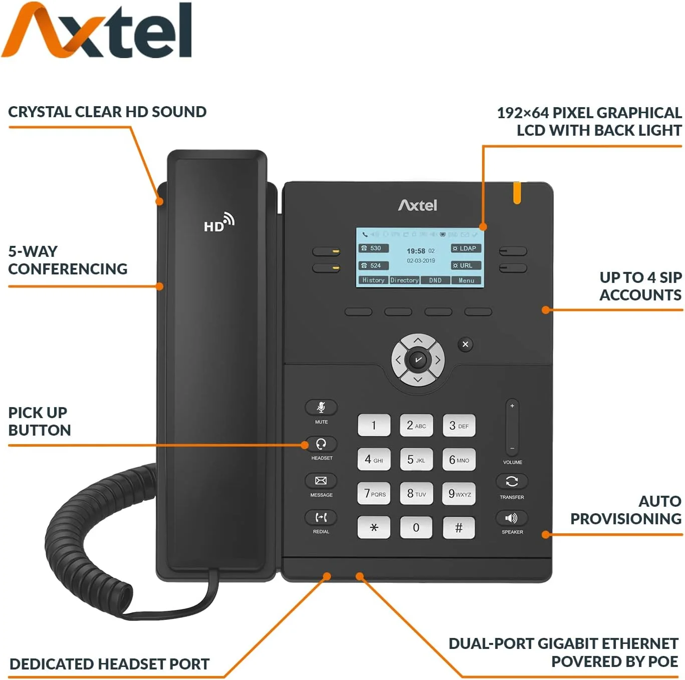 تلفن ویپ AX-300G تلفن IP با 4 خط، ال سی دی 192X64، 2 پورت 1G ETH بدون منبع تغذیه تلفن ویپ AX-300G تلفن IP با 4 خط، ال سی دی 192X64، 2 پورت 1G ETH بدون منبع تغذیه