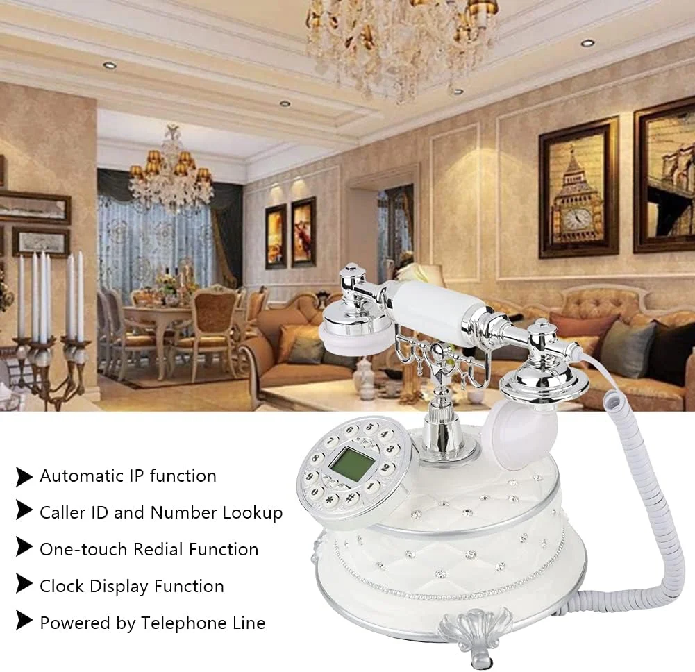 تلفن رومیزی عتیقه رترو سطح بالا Bewinner، سیستم دوگانه FSK/DTMF با شماره گیری چرخشی، دارای صفحه نمایش LCD، IP خودکار و عملکرد شماره گیری مجدد با یک لمس، مناسب برای خانه، دفتر، هتل ستاره دار، گالری هنری