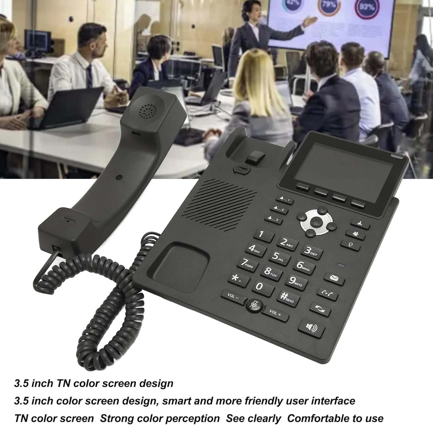 تلفن تحت شبکه وای فای ciciglow، صفحه نمایش رنگی 3.5 اینچی، تماس هندزفری، 8 کلید قابل برنامه ریزی، کنفرانس SIP، عملکرد WiFi، IP PSTN دو حالته