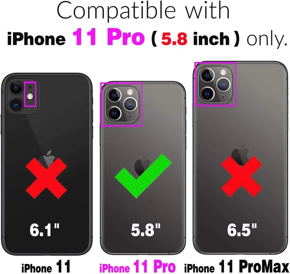 کیف پول چرمی سازگار با آیفون 11 پرو 5.8 با بند شانه ای و استند، دارای جای کارت اعتباری، لوازم جانبی تلفن همراه، کاور گوشی برای آیفون 11 پرو دخترانه - قرمز