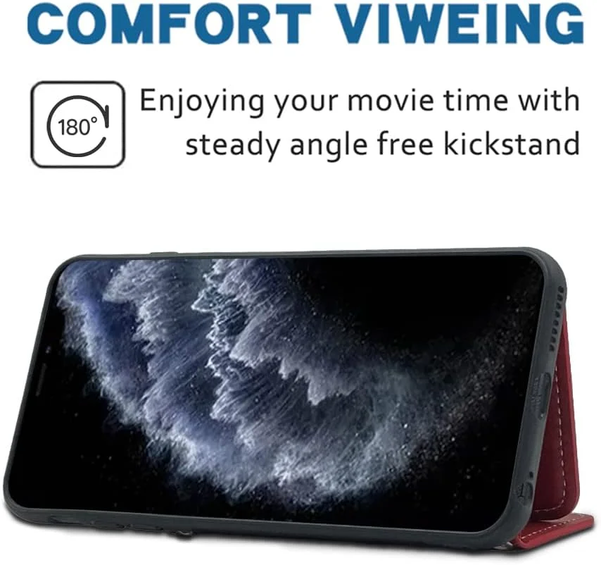 کیف پول چرمی سازگار با آیفون 11 پرو 5.8 با بند شانه ای و استند، دارای جای کارت اعتباری، لوازم جانبی تلفن همراه، کاور گوشی برای آیفون 11 پرو دخترانه - قرمز