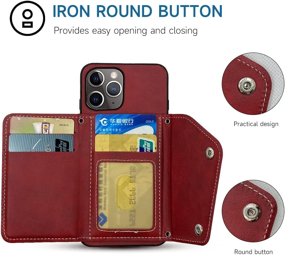 کیف پول چرمی سازگار با آیفون 11 پرو 5.8 با بند شانه ای و استند، دارای جای کارت اعتباری، لوازم جانبی تلفن همراه، کاور گوشی برای آیفون 11 پرو دخترانه - قرمز